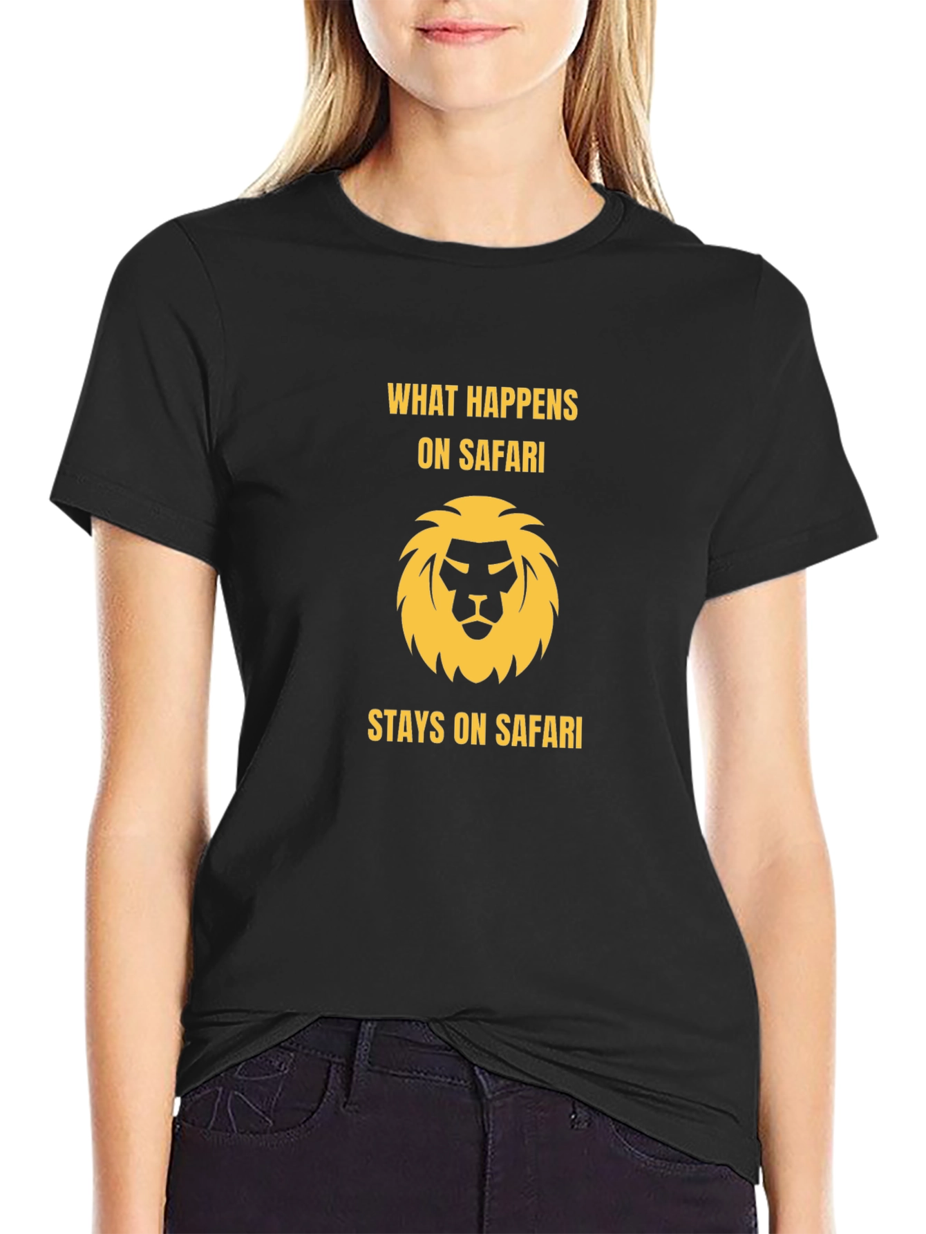Safari Lion Graphic Tee - Black Cotton T-Shirt