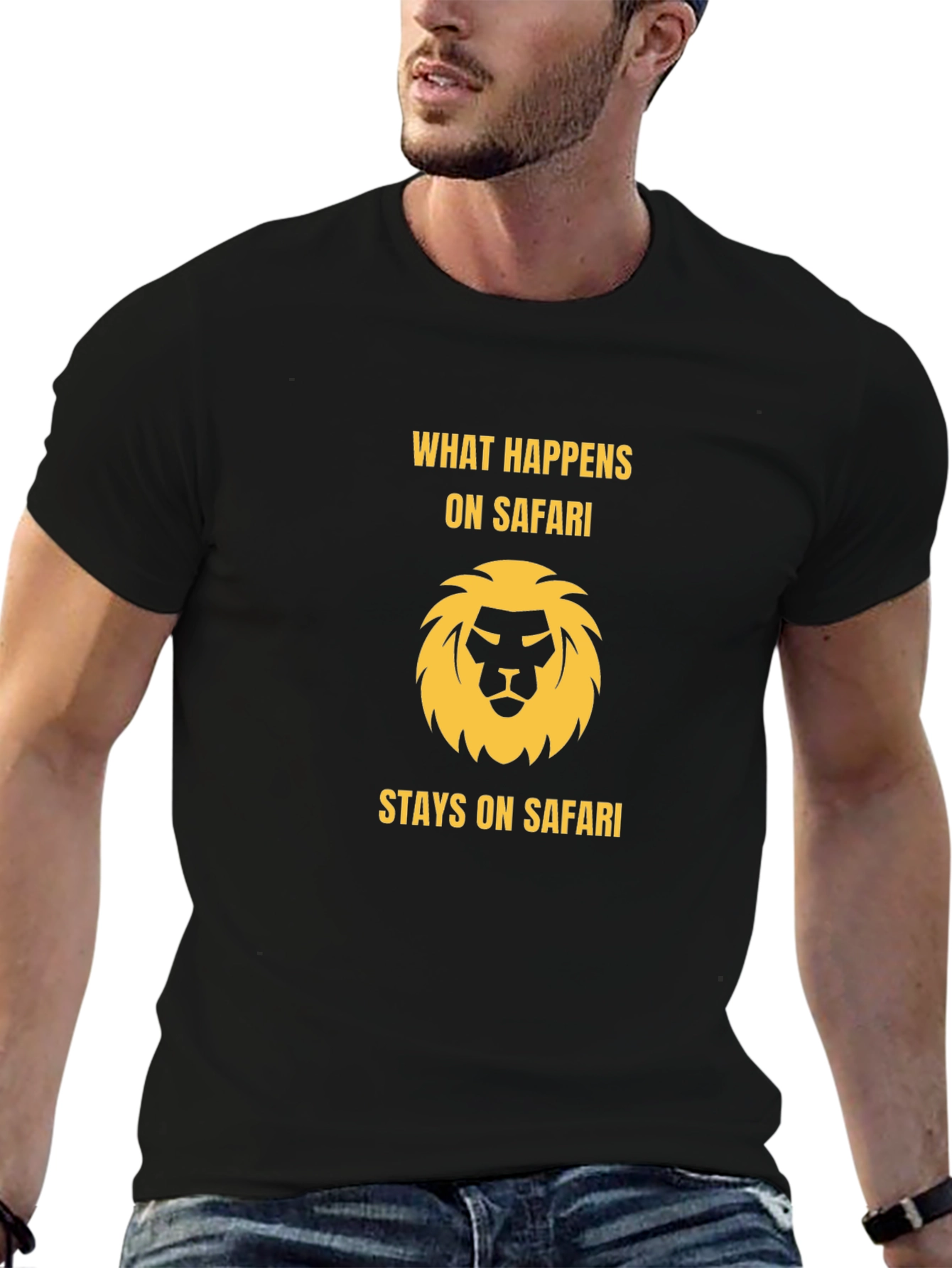 Safari Lion Graphic Tee - Black Cotton T-Shirt