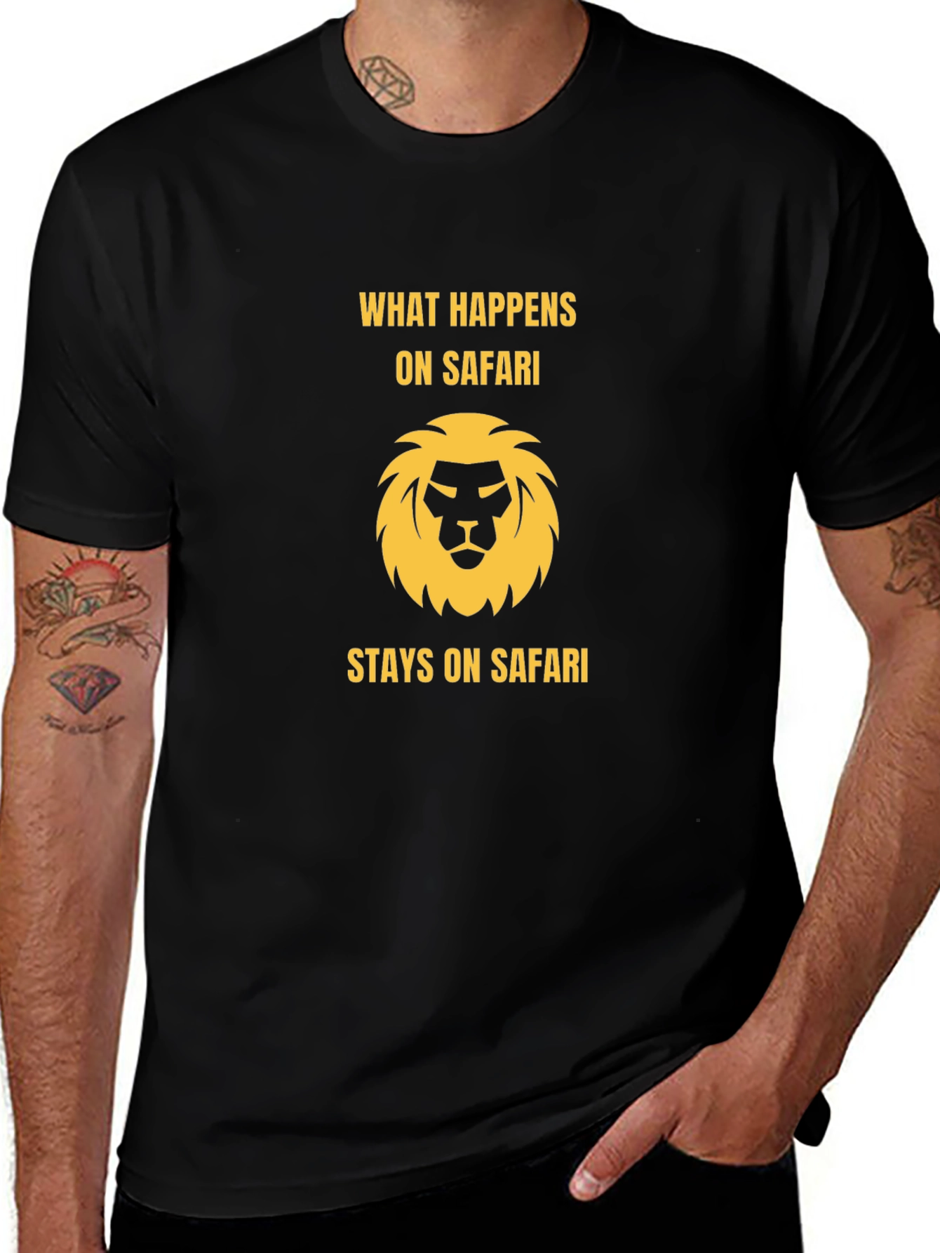 Safari Lion Graphic Tee - Black Cotton T-Shirt
