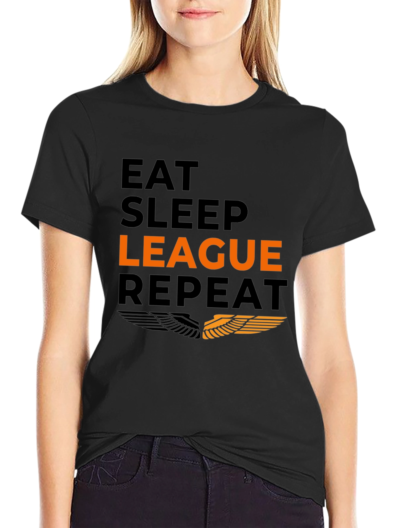 Eat Sleep League Repeat Black Graphic Tee