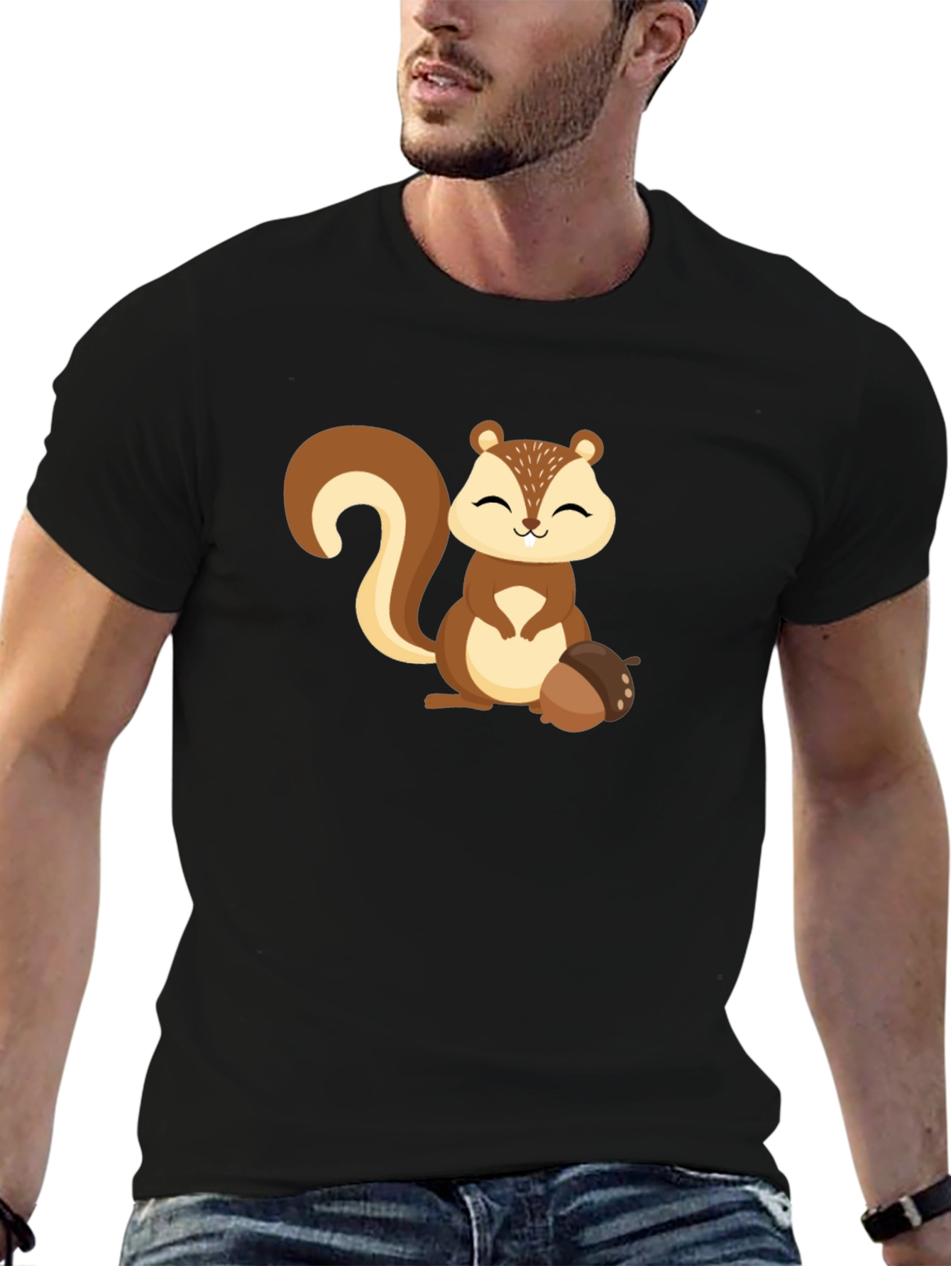 Cute Squirrel Graphic Tee - Black Unisex T-Shirt