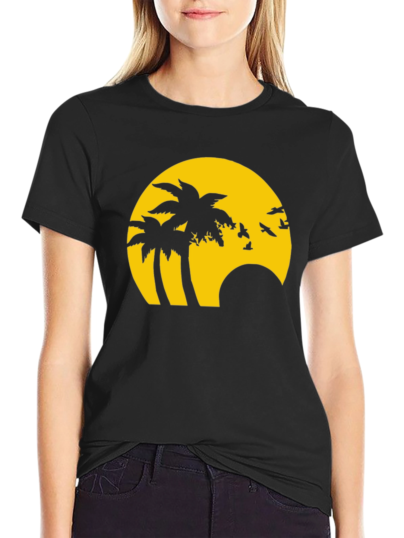 Tropical Sunset Graphic Tee - Black