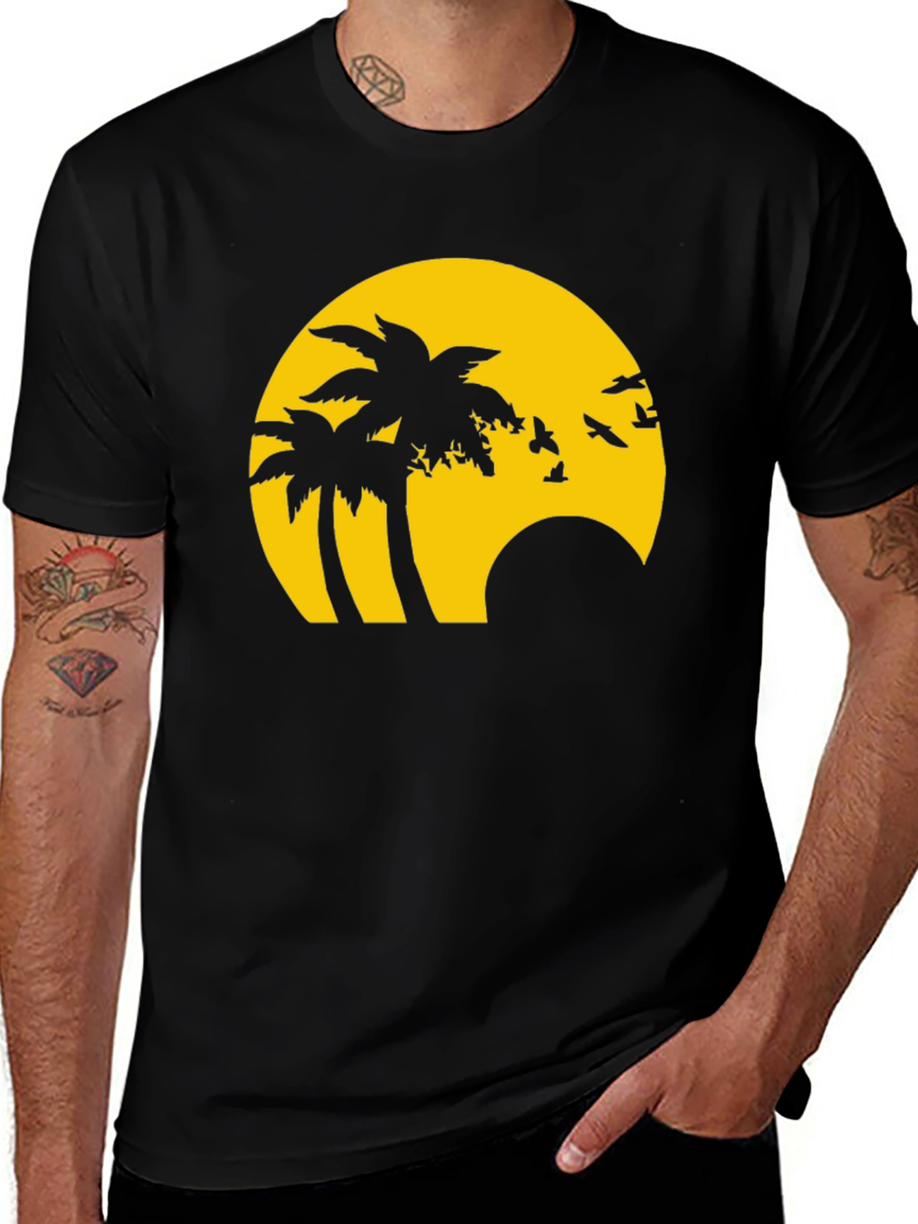 Tropical Sunset Graphic Tee - Black