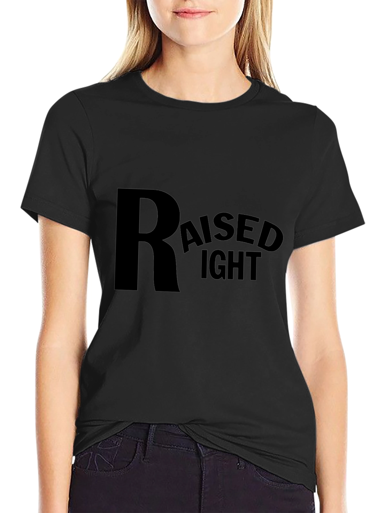 Raised Right Black T-Shirt Casual Graphic Tee