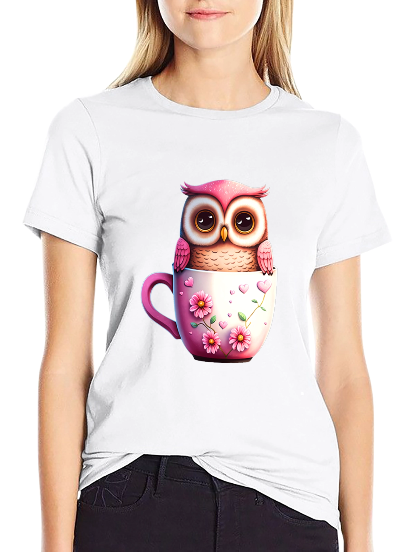 Owl in a Cup Graphic T-Shirt