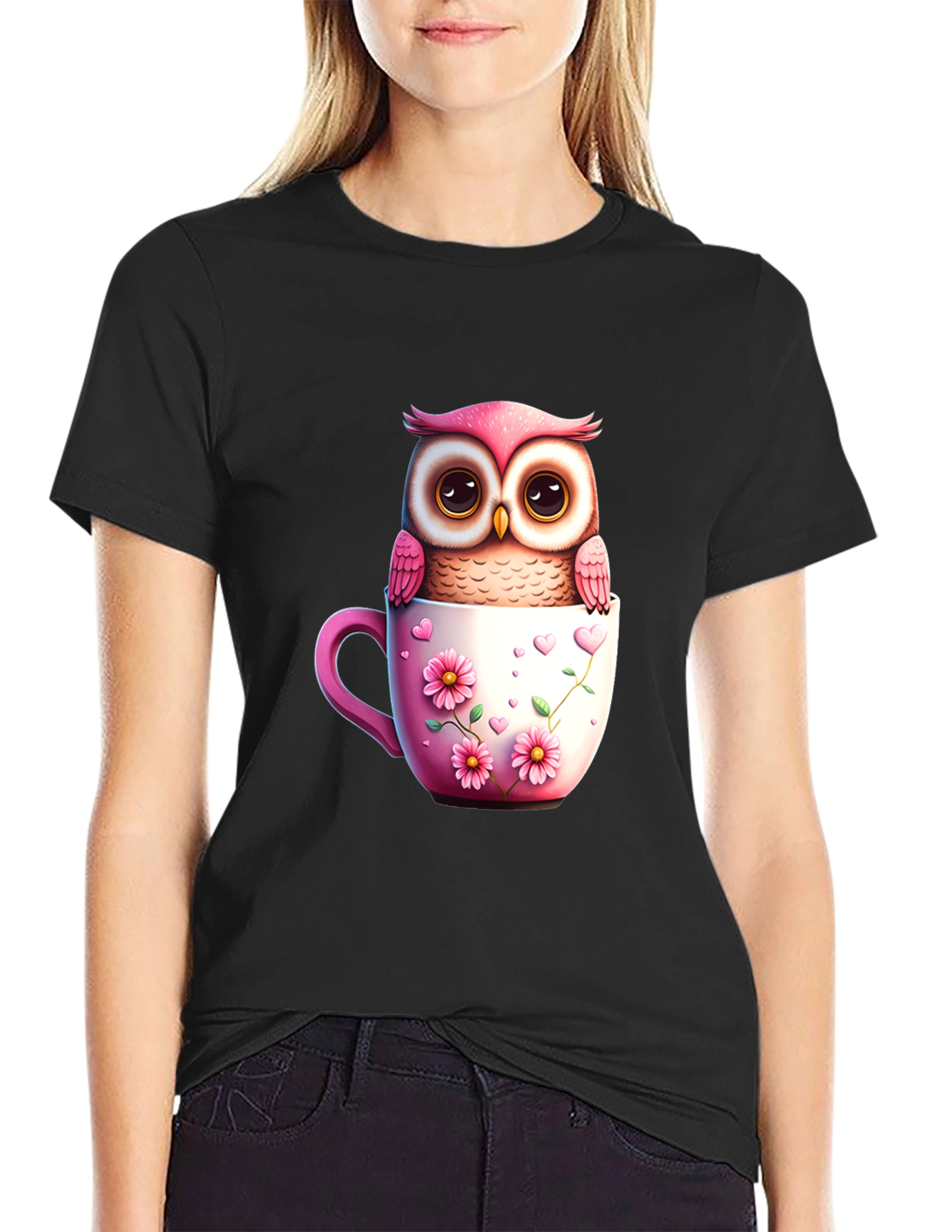 Owl in a Cup Graphic T-Shirt