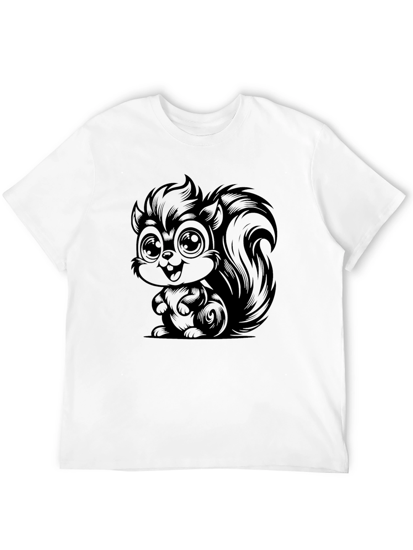 Cartoon Squirrel Graphic Tee - Soft Black Cotton T-Shirt