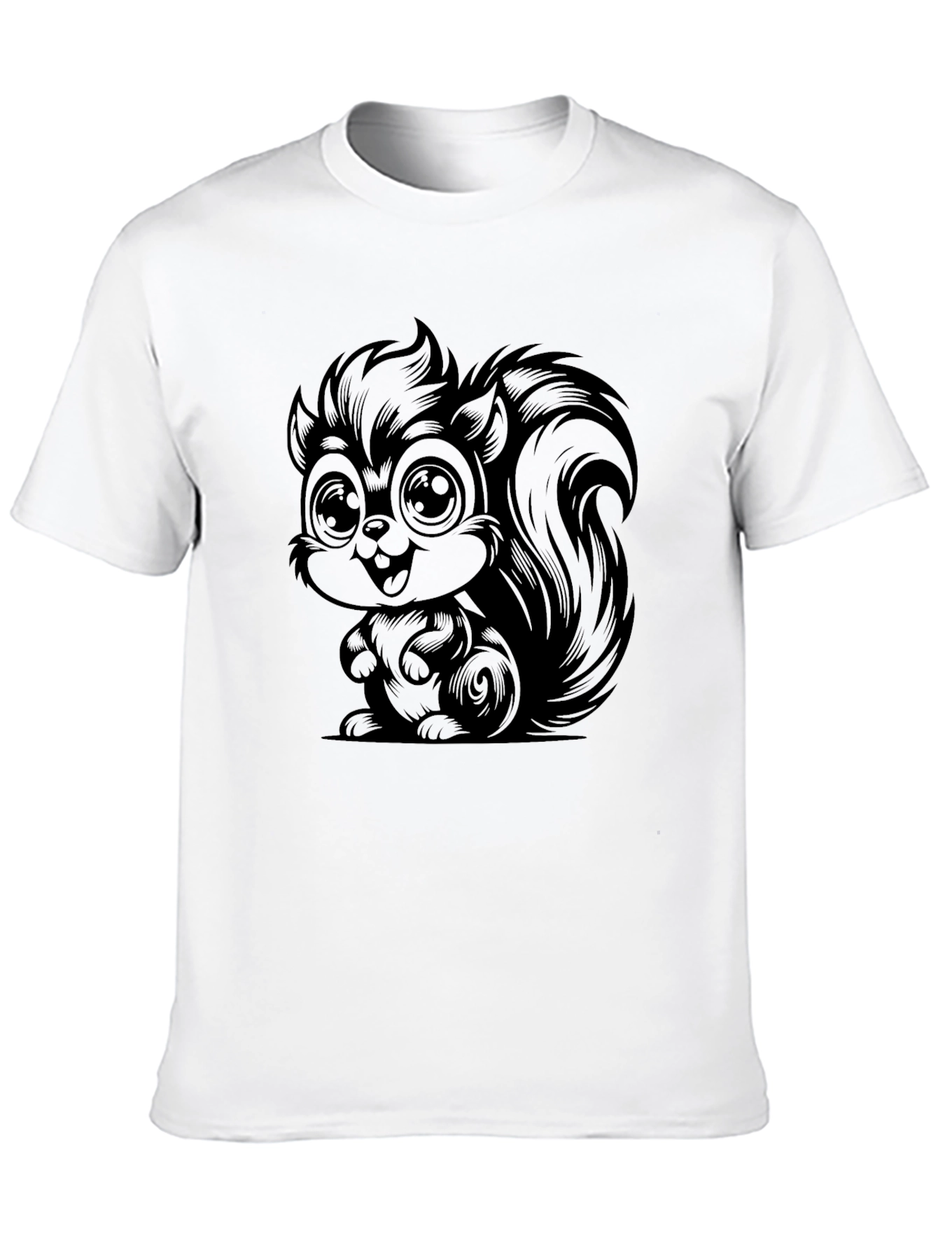 Cartoon Squirrel Graphic Tee - Soft Black Cotton T-Shirt