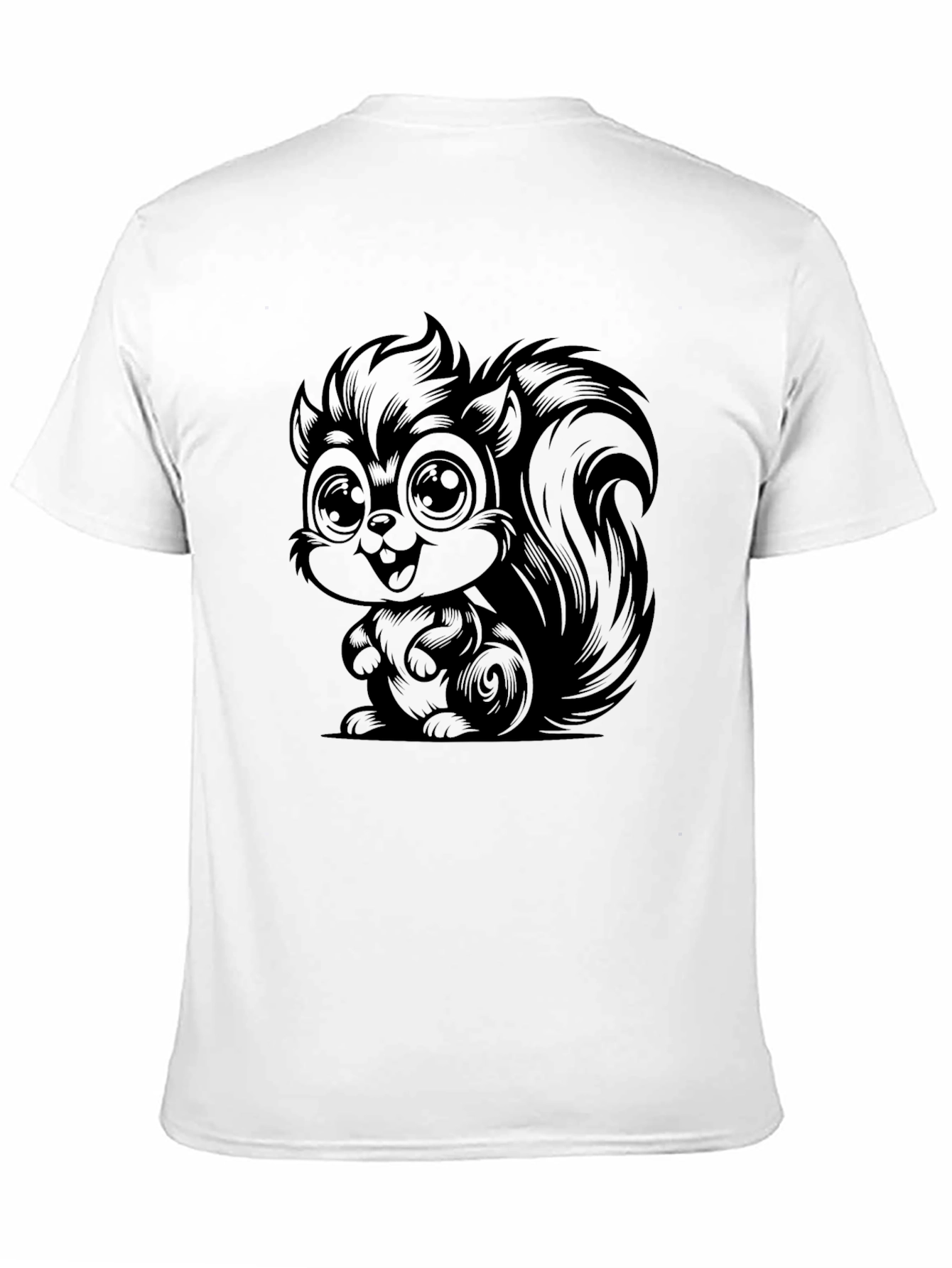 Cartoon Squirrel Graphic Tee - Soft Black Cotton T-Shirt