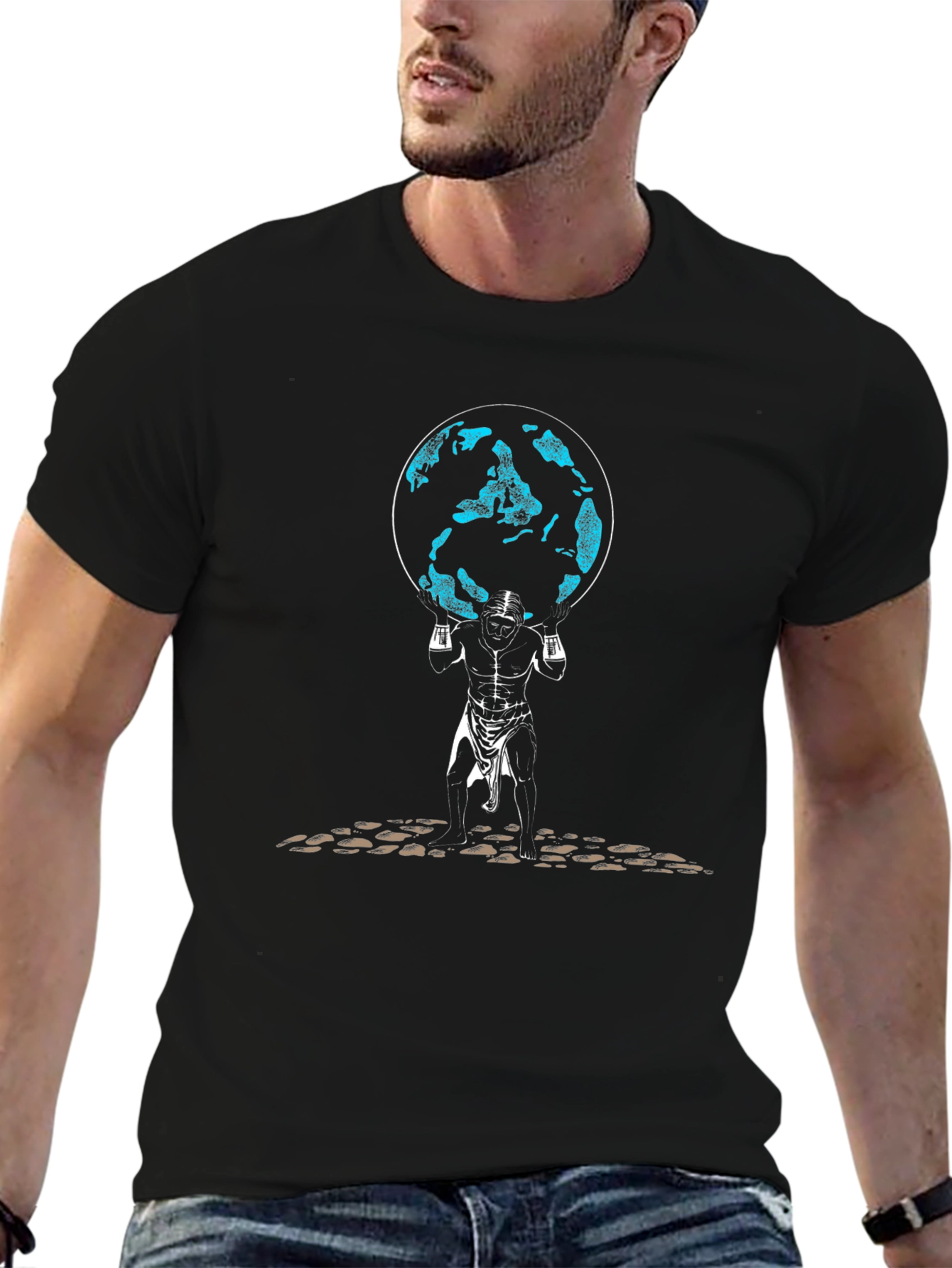 Atlas Earth Graphic Tee - Black Casual T-Shirt