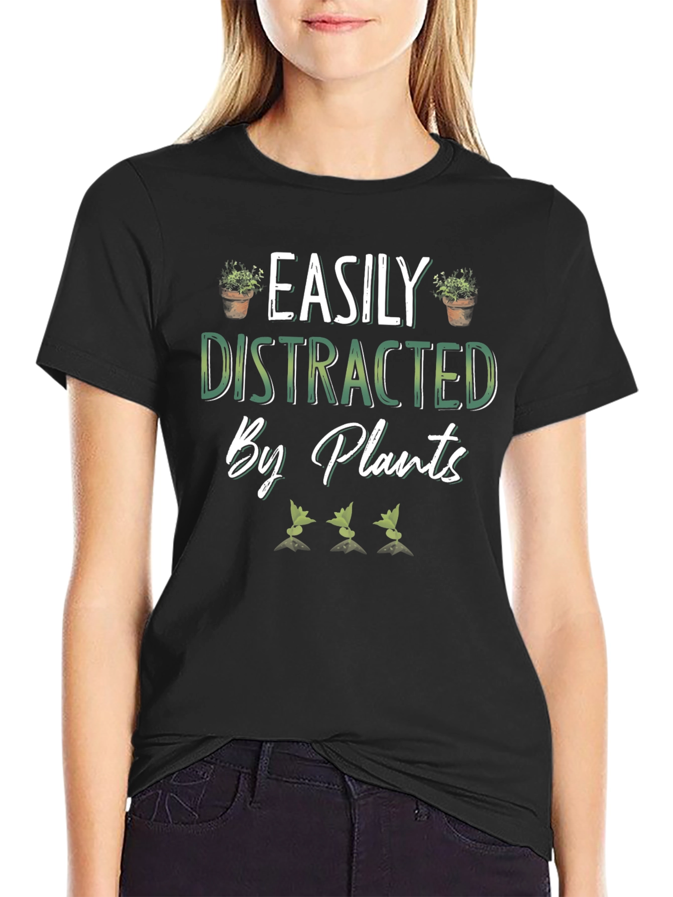 Easily Distracted by Plants Black T-Shirt