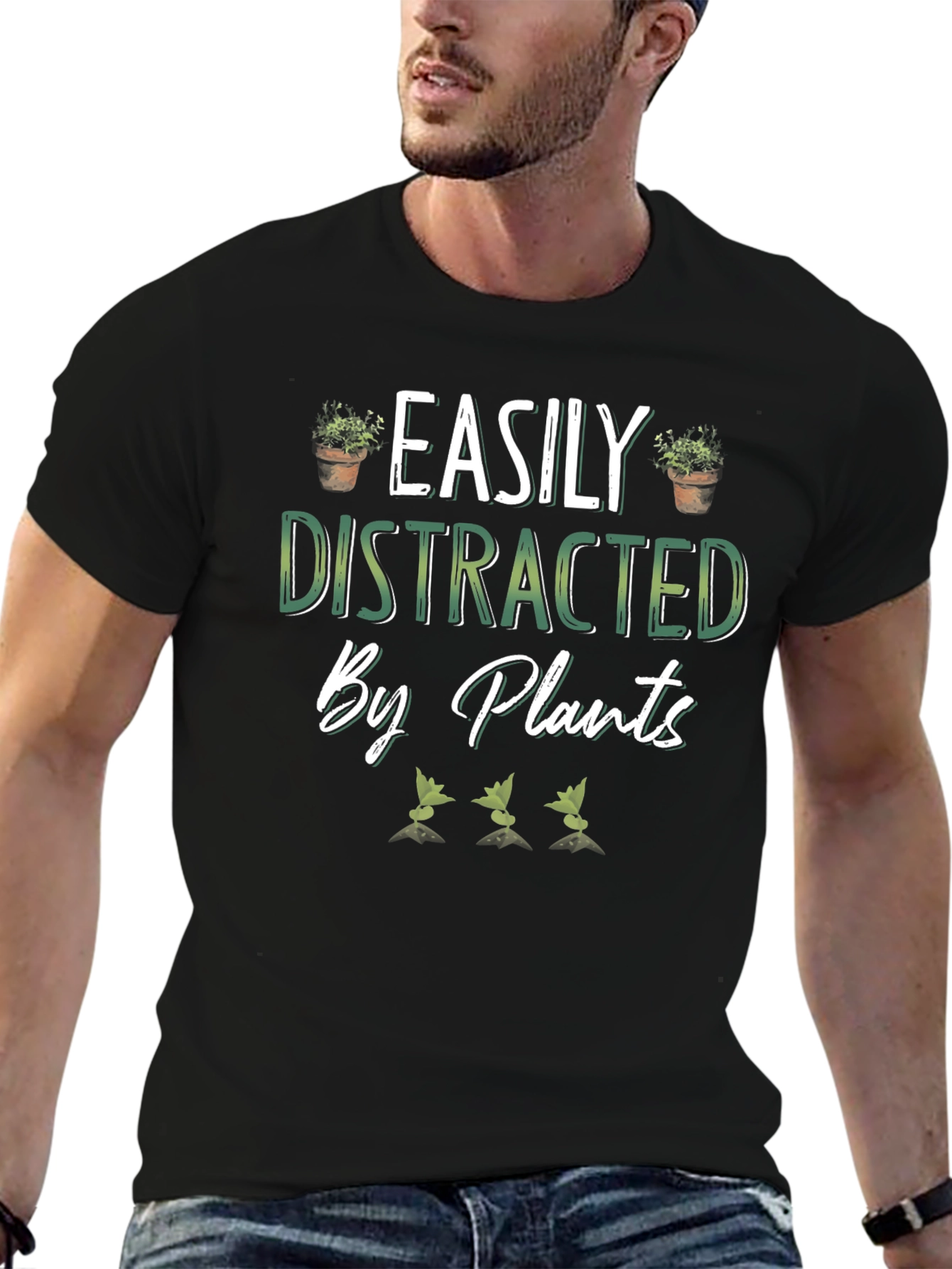 Easily Distracted by Plants Black T-Shirt