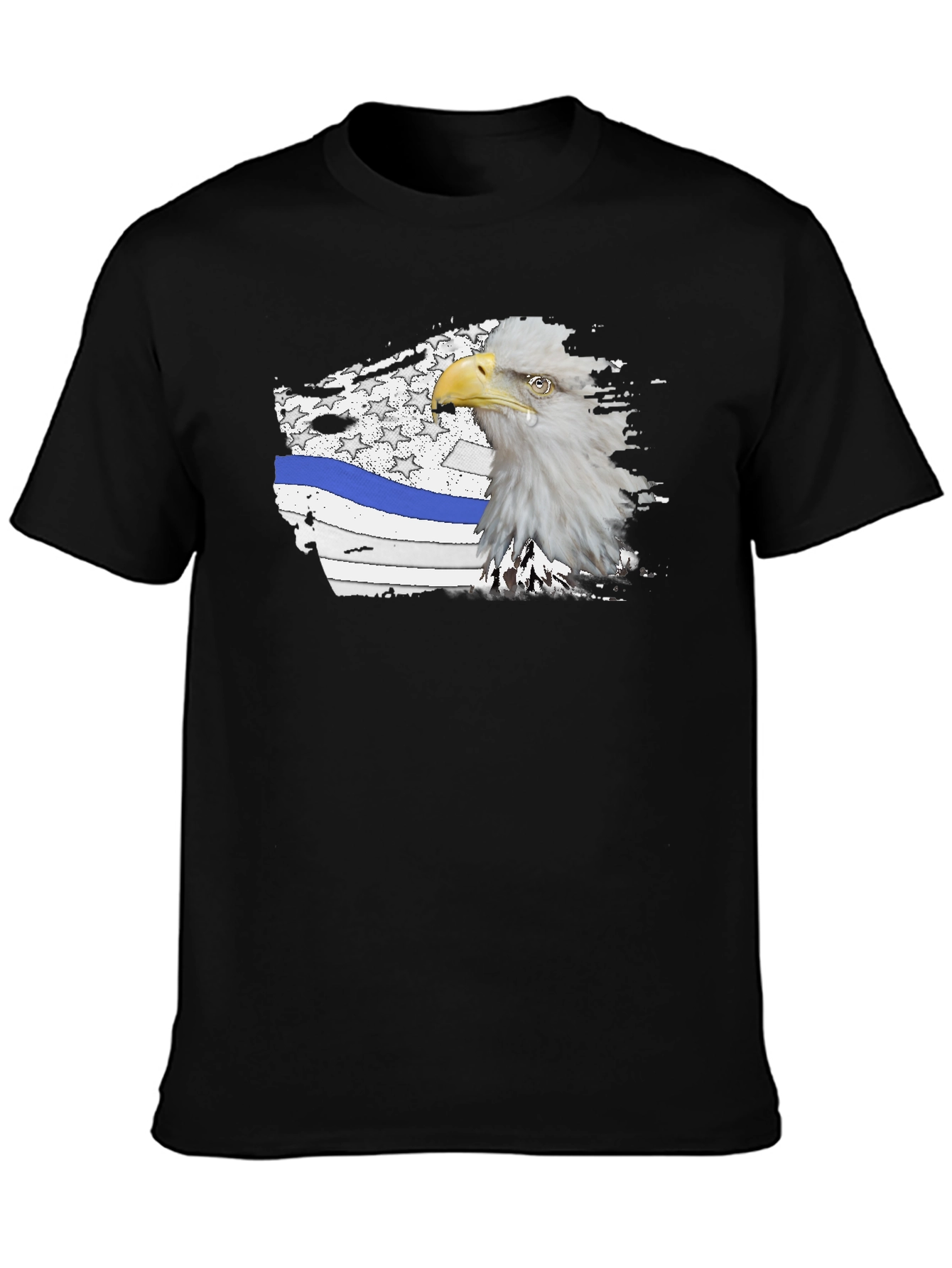 Bald Eagle Thin Blue Line American Flag Graphic T-Shirt