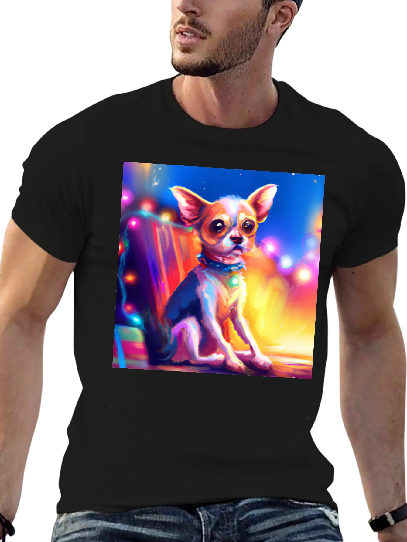 Chihuahua Art Print Black T-Shirt