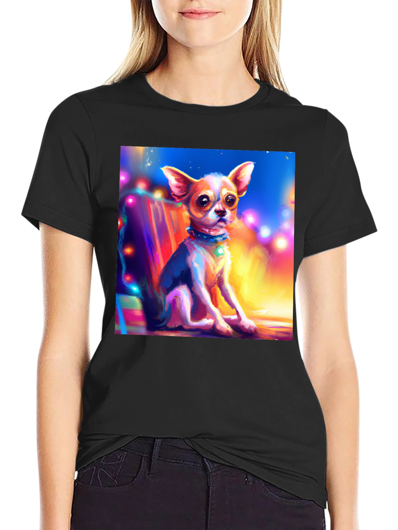 Chihuahua Art Print Black T-Shirt