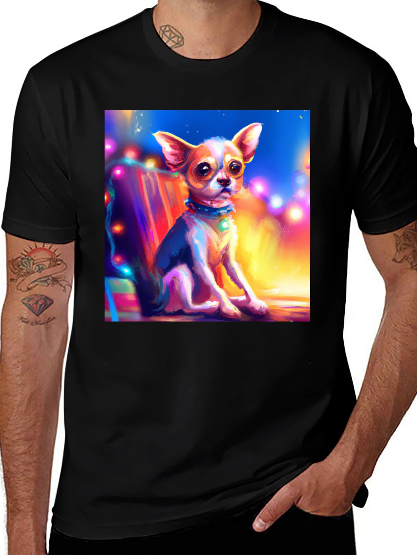 Chihuahua Art Print Black T-Shirt