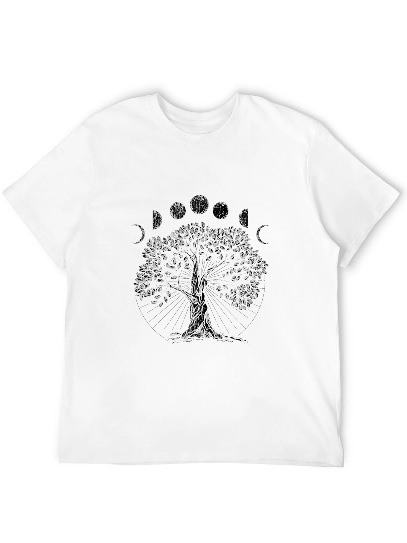 Mens Black Tree of Life Moon Phases Graphic Tee