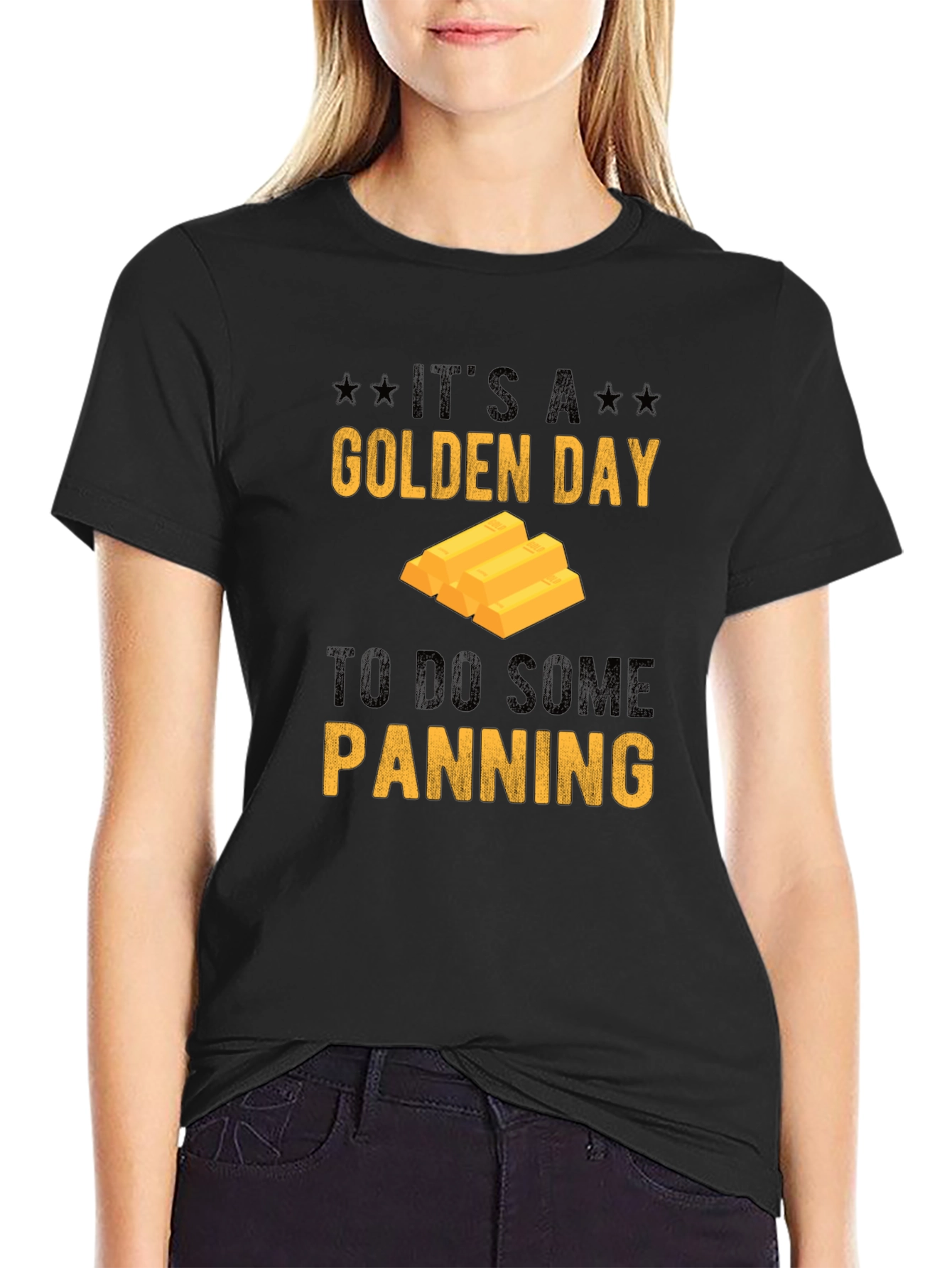 Golden Day Panning Graphic Tee - Black Cotton Shirt