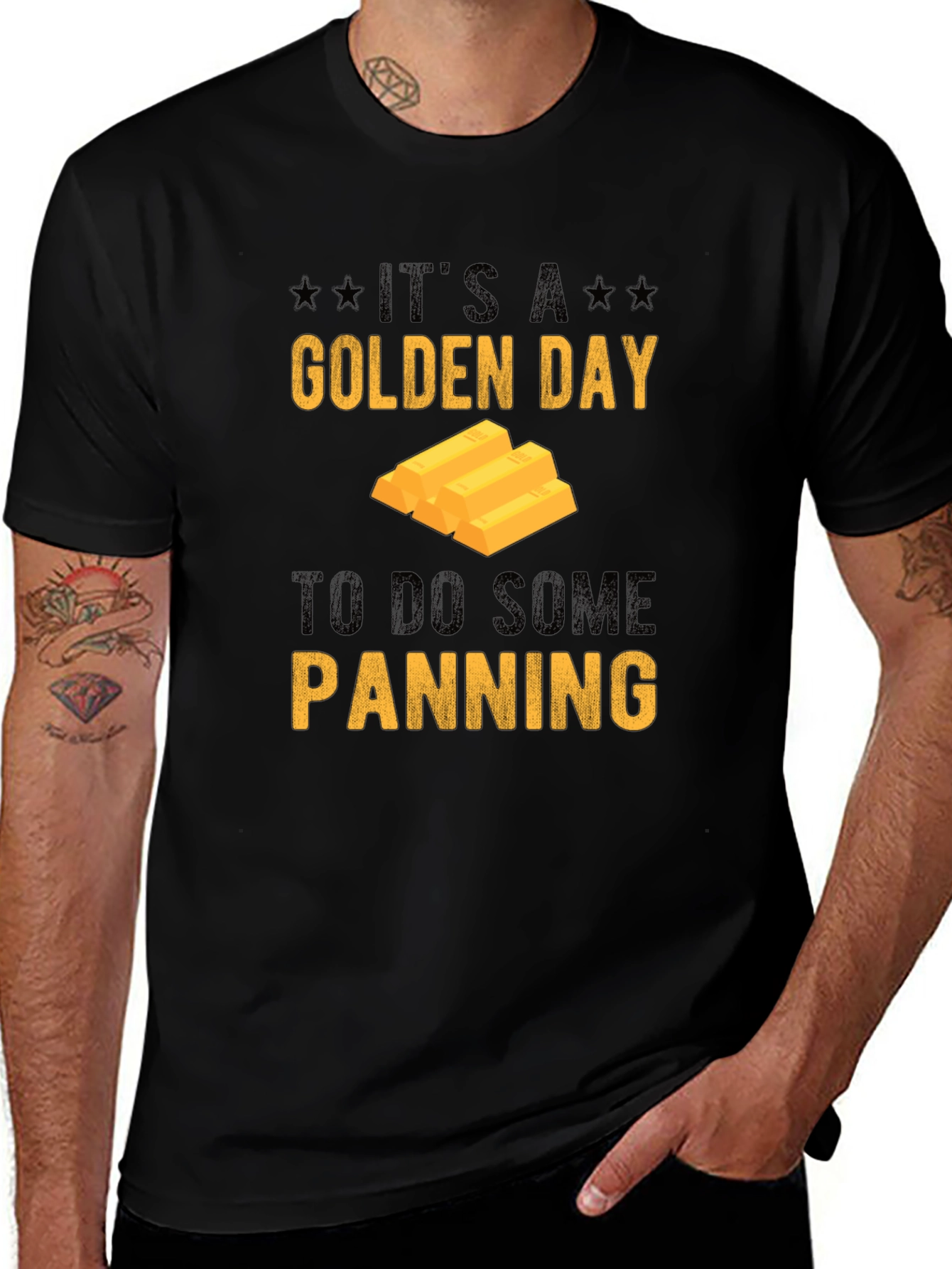 Golden Day Panning Graphic Tee - Black Cotton Shirt