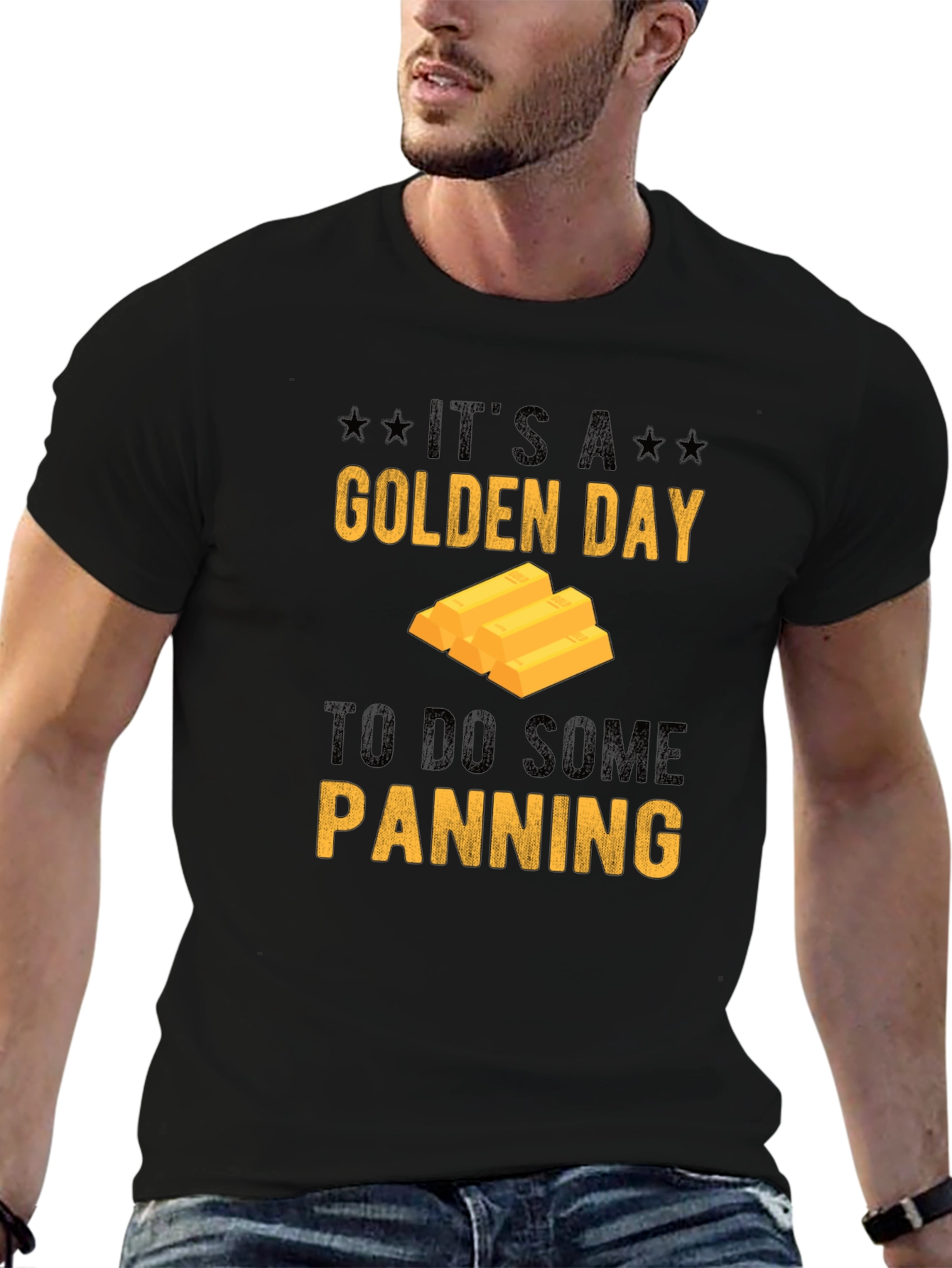 Golden Day Panning Graphic Tee - Black Cotton Shirt