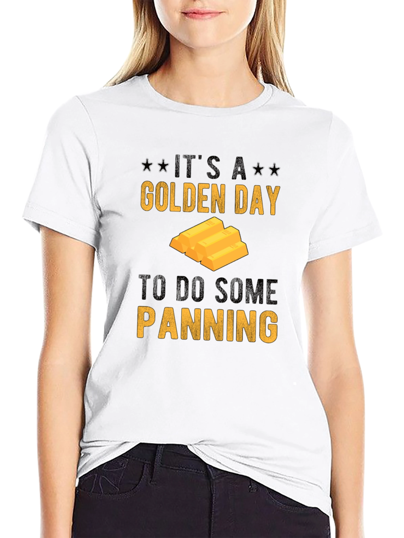 Golden Day Panning Graphic Tee - Black Cotton Shirt