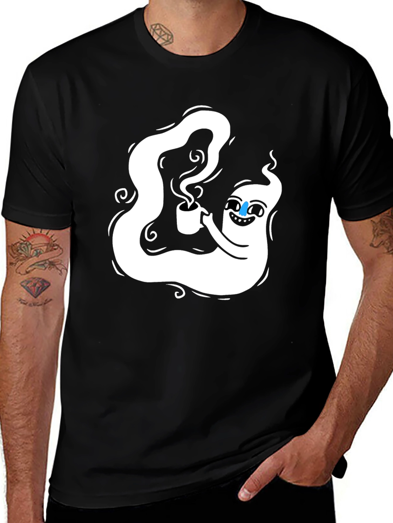 Ghost with Coffee Black T-Shirt