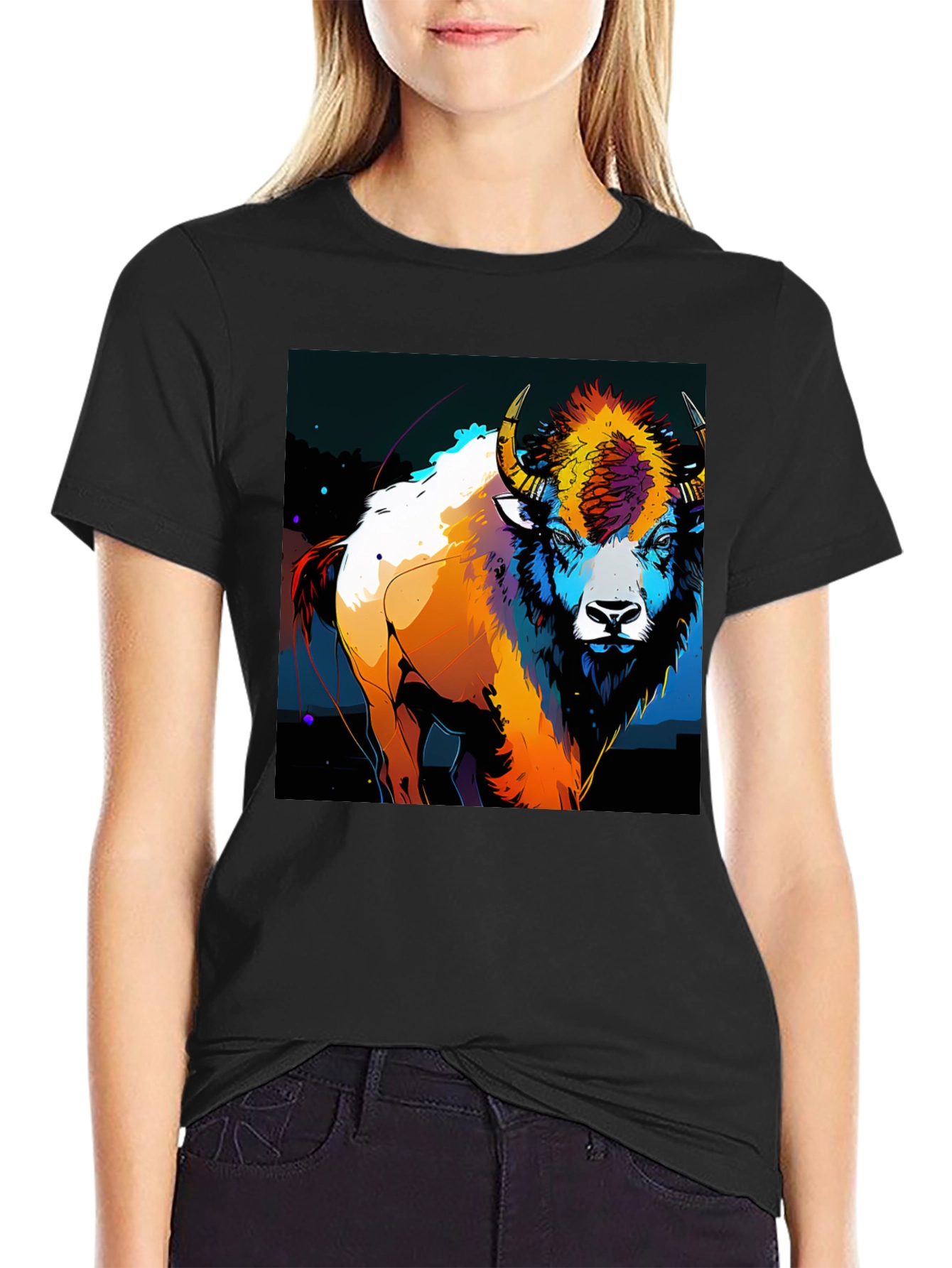 Vibrant Bison Graphic T-Shirt