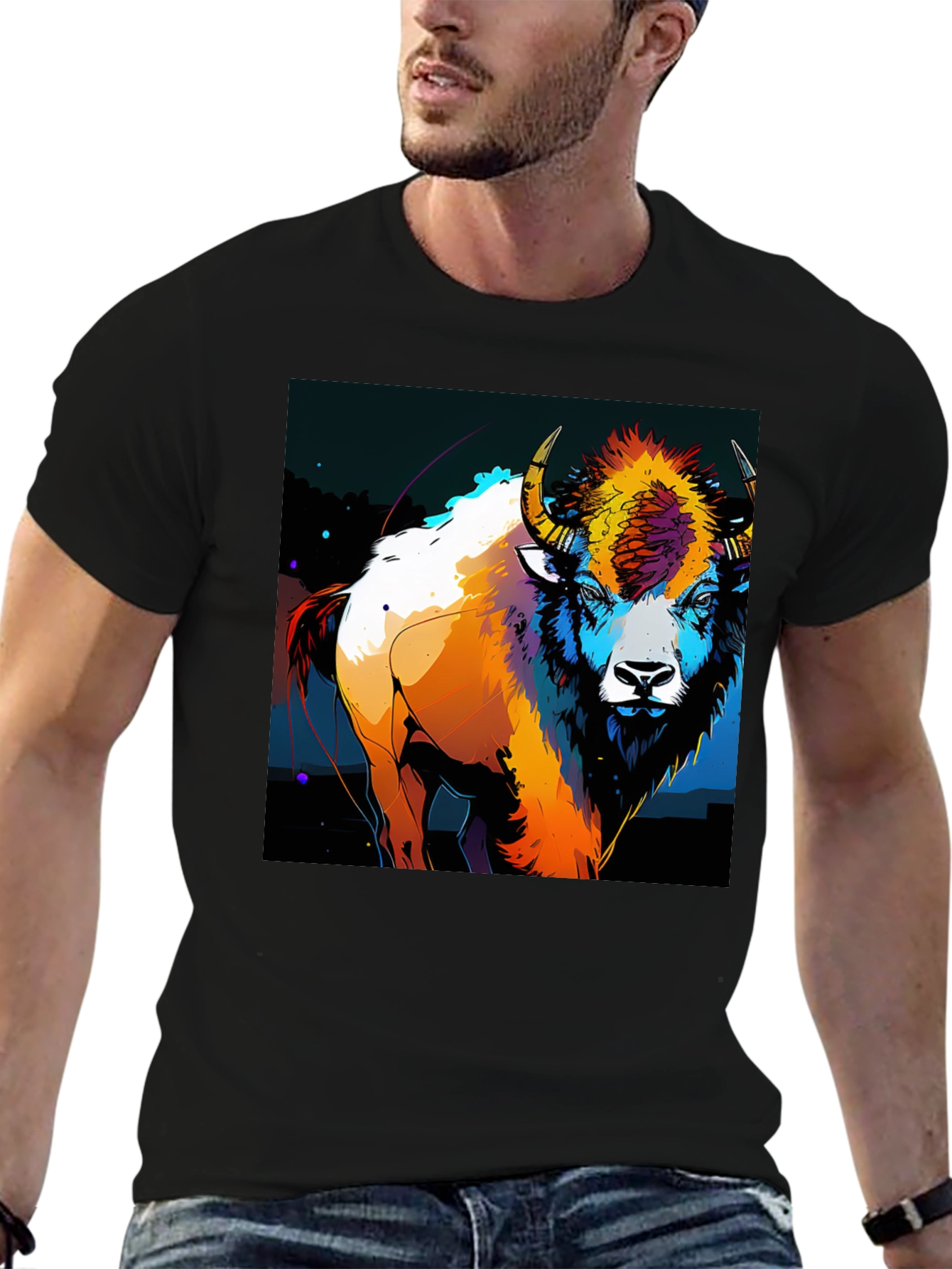 Vibrant Bison Graphic T-Shirt