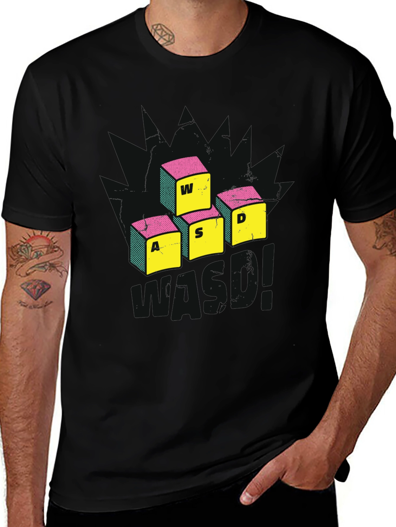 Gamer WASD Keys Graphic Tee - Black Cotton T-Shirt