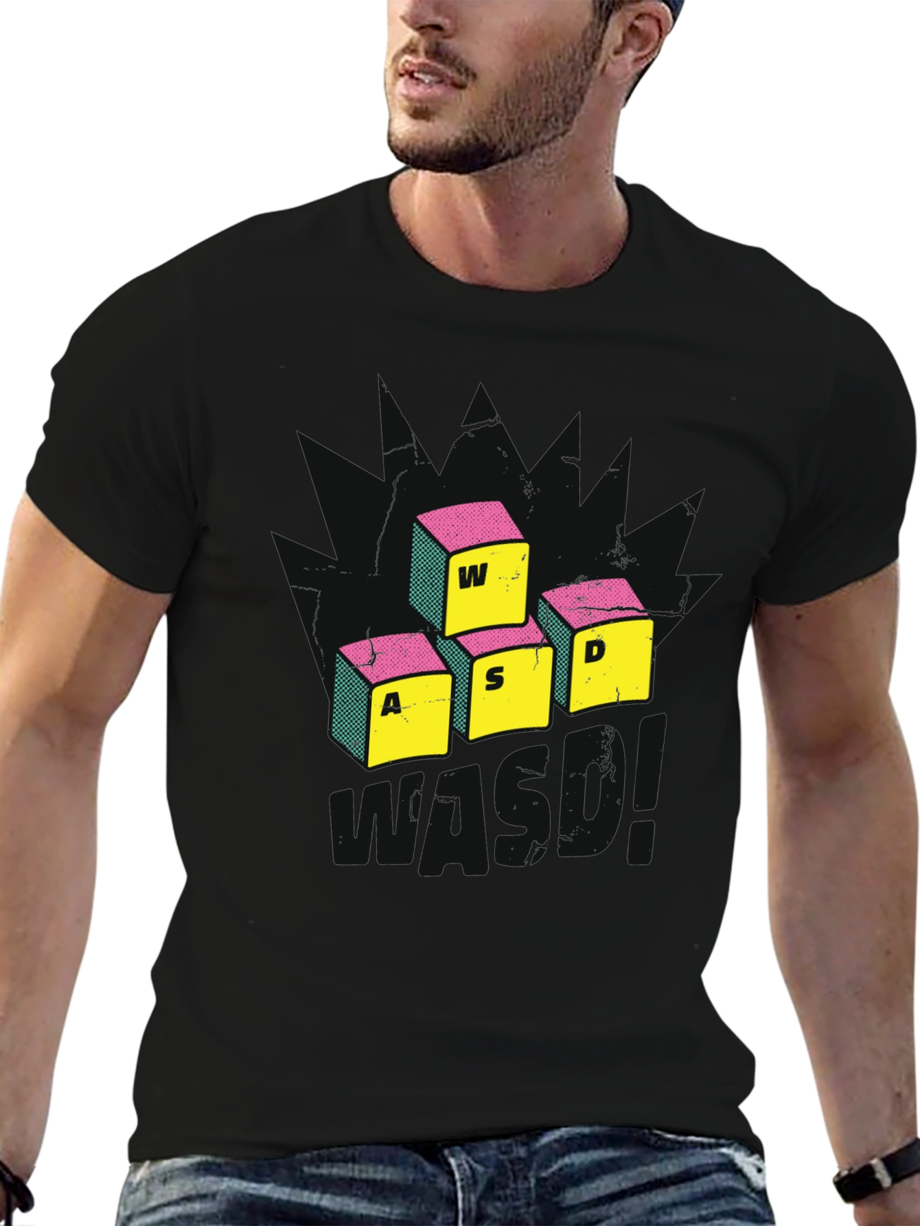 Gamer WASD Keys Graphic Tee - Black Cotton T-Shirt