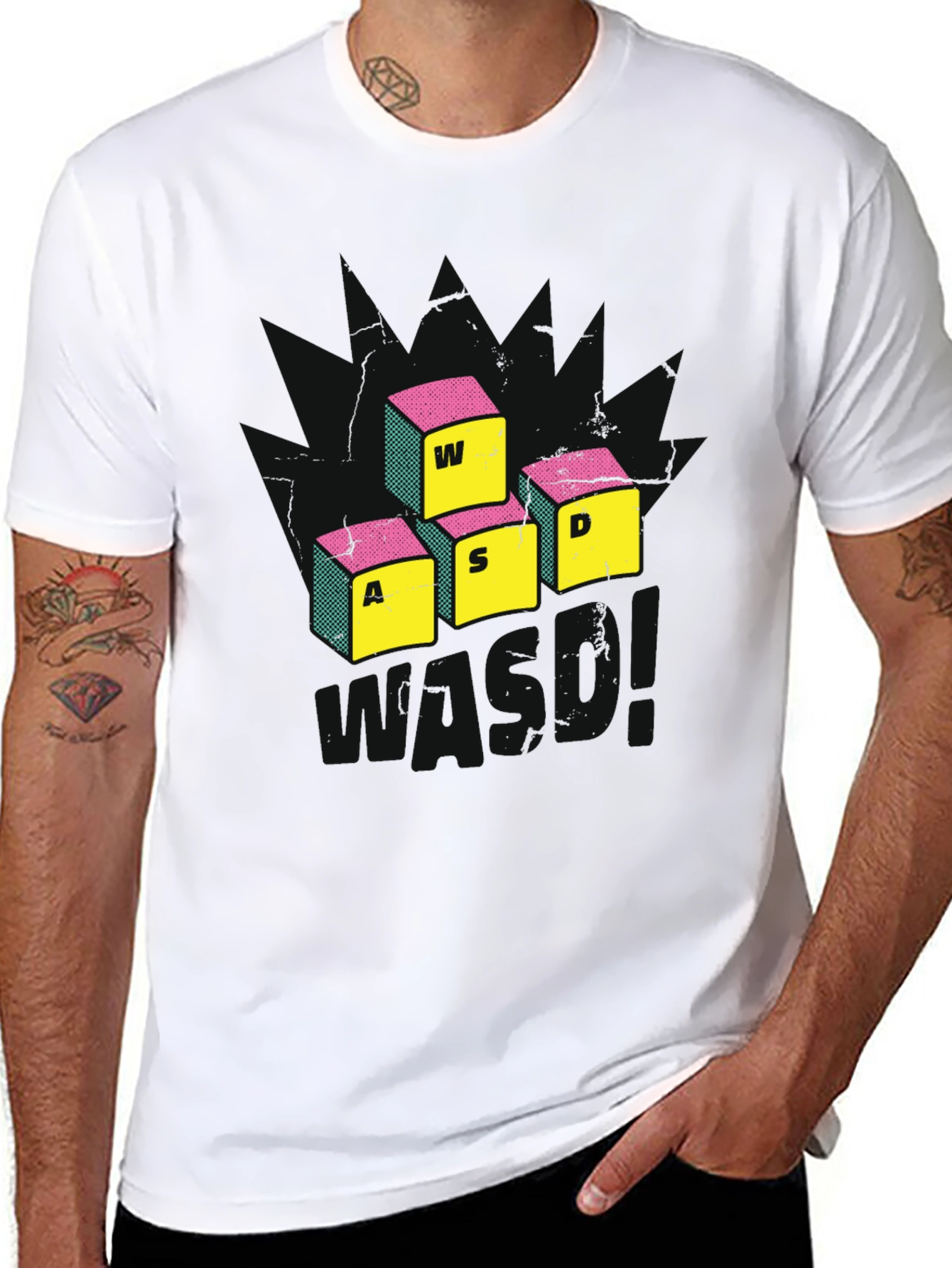 Gamer WASD Keys Graphic Tee - Black Cotton T-Shirt