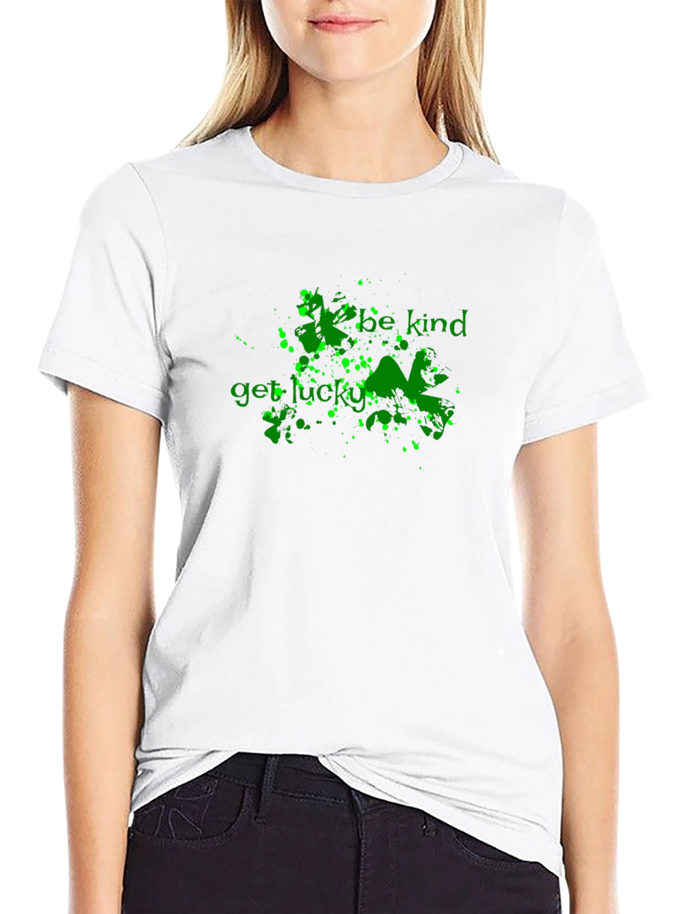 Be Kind Get Lucky Green Graphic Black T-Shirt