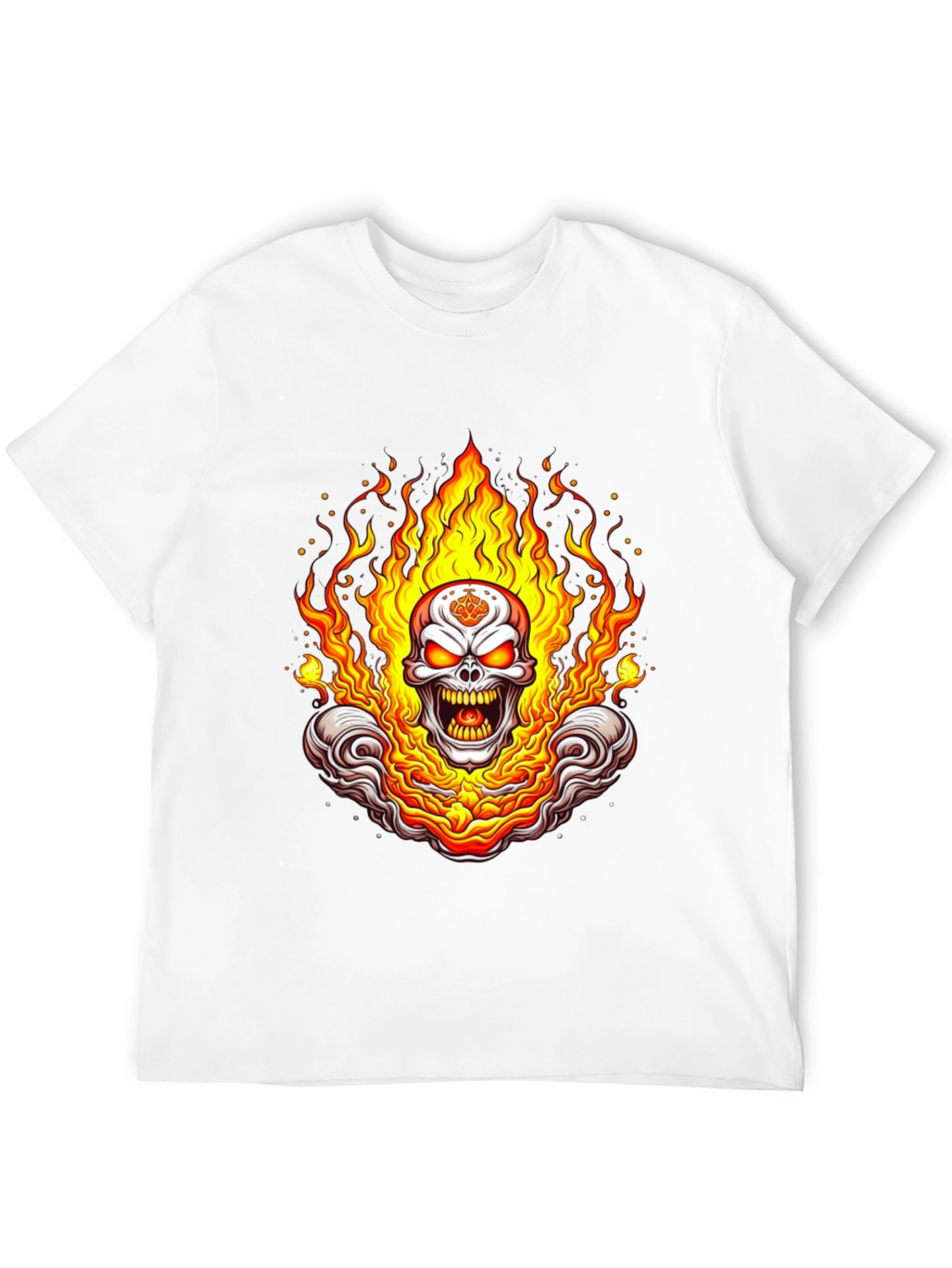 Flaming Skull Graphic Tee - Bold Black Cotton Shirt