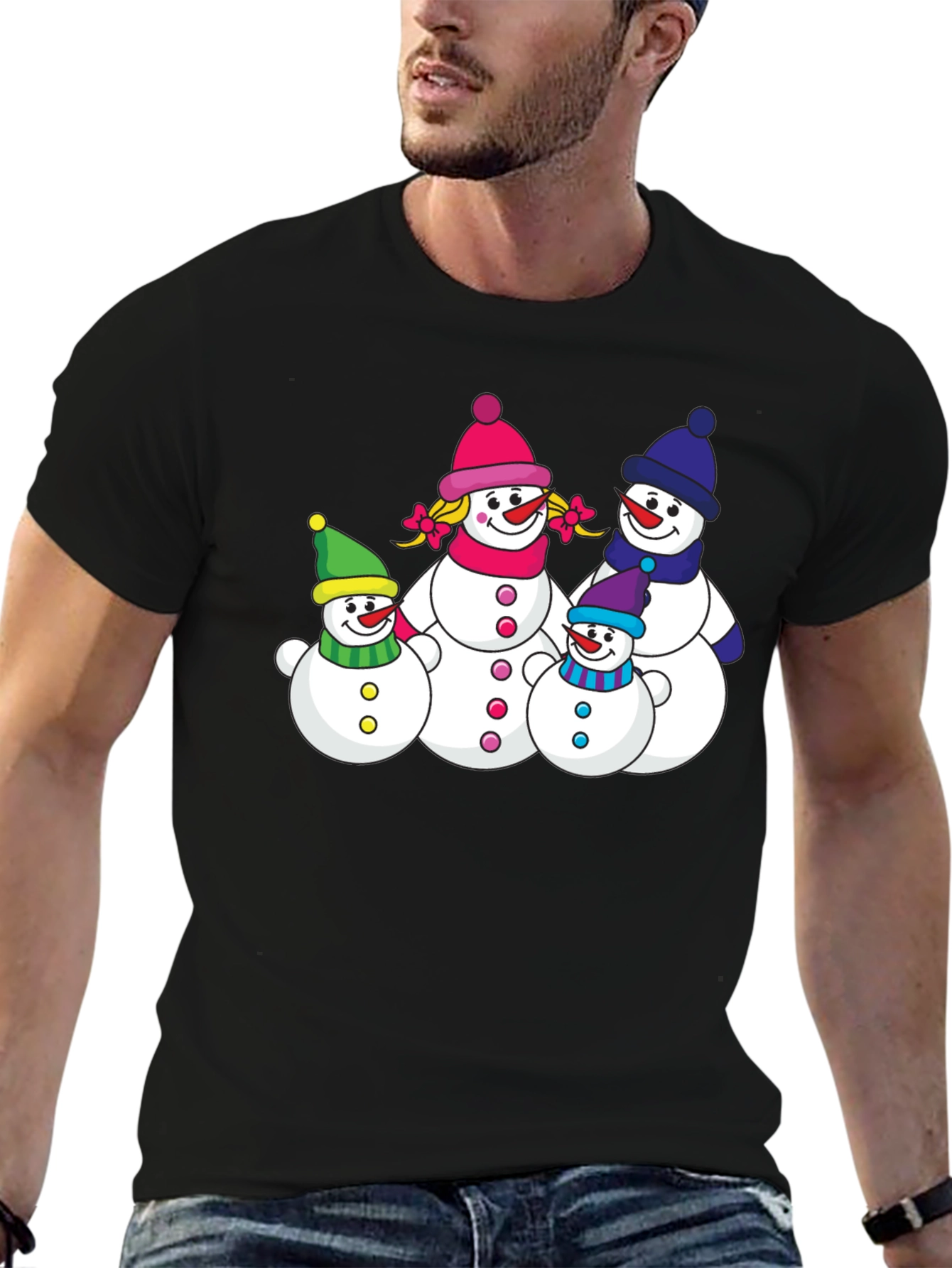 Snowman Family Graphic Tee - Festive Holiday Shirt