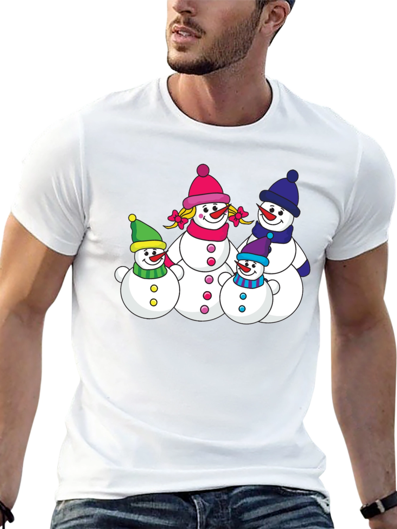 Snowman Family Graphic Tee - Festive Holiday Shirt