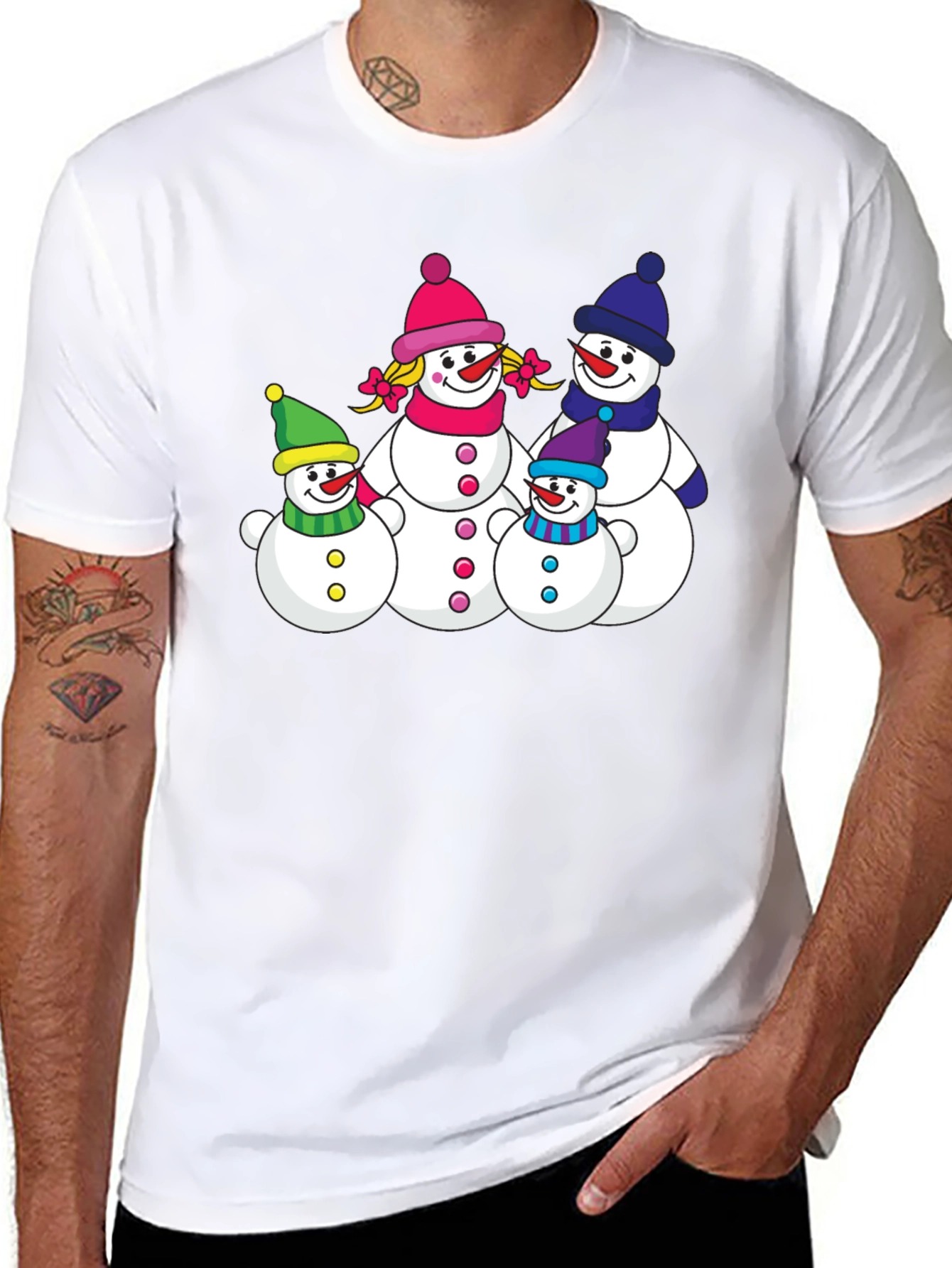 Snowman Family Graphic Tee - Festive Holiday Shirt