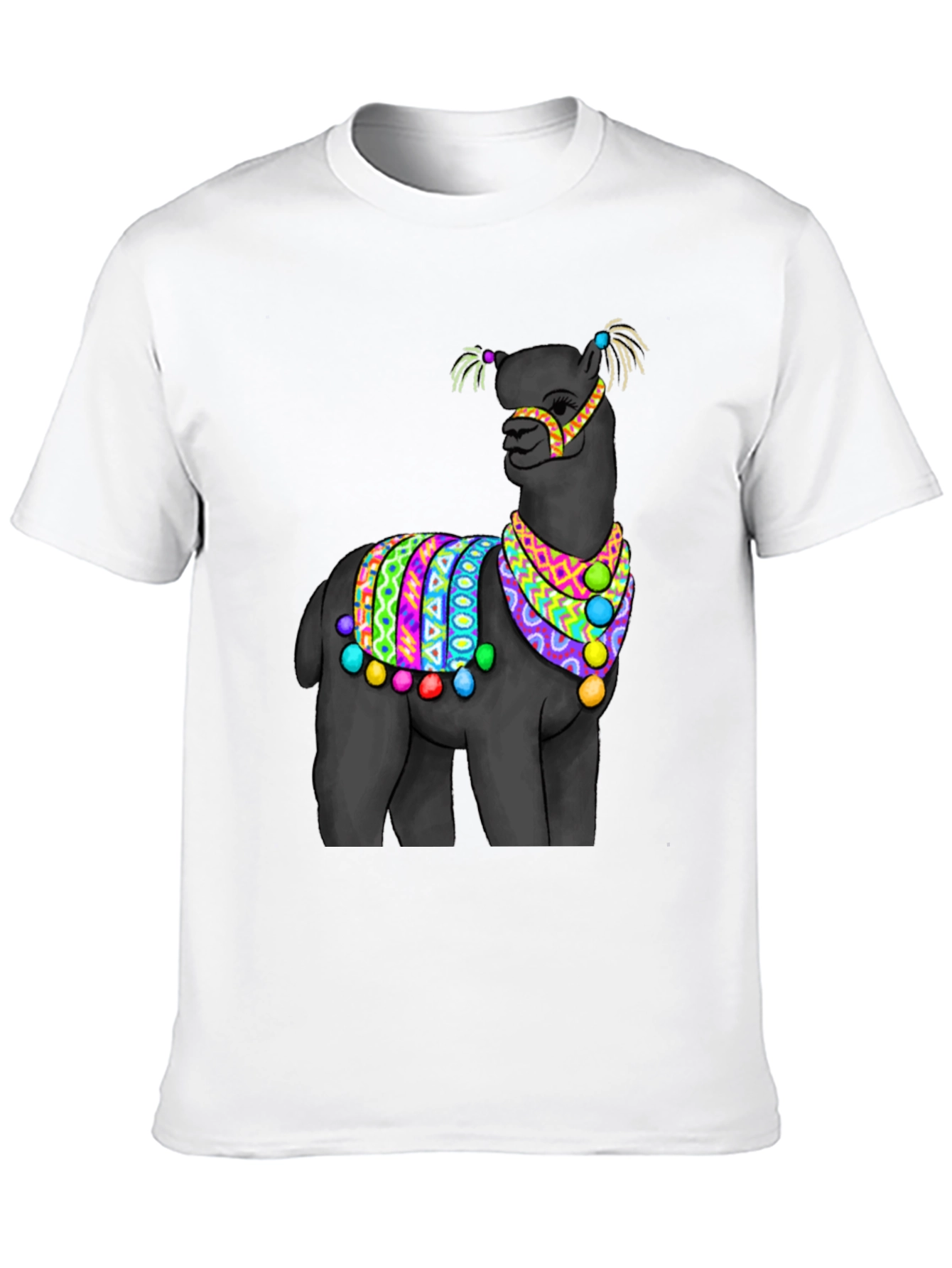 Black T-Shirt with Festive Llama Design
