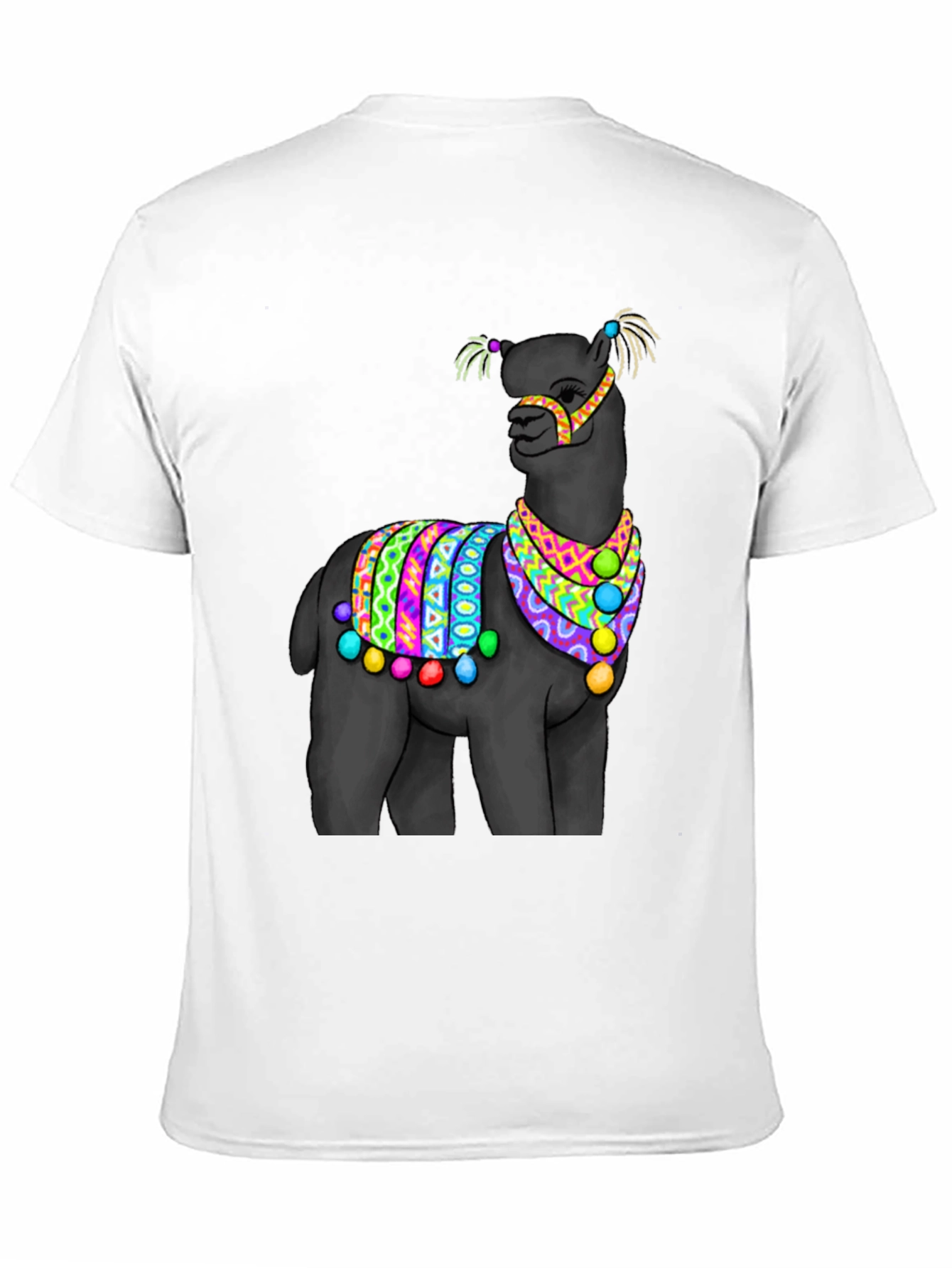 Black T-Shirt with Festive Llama Design