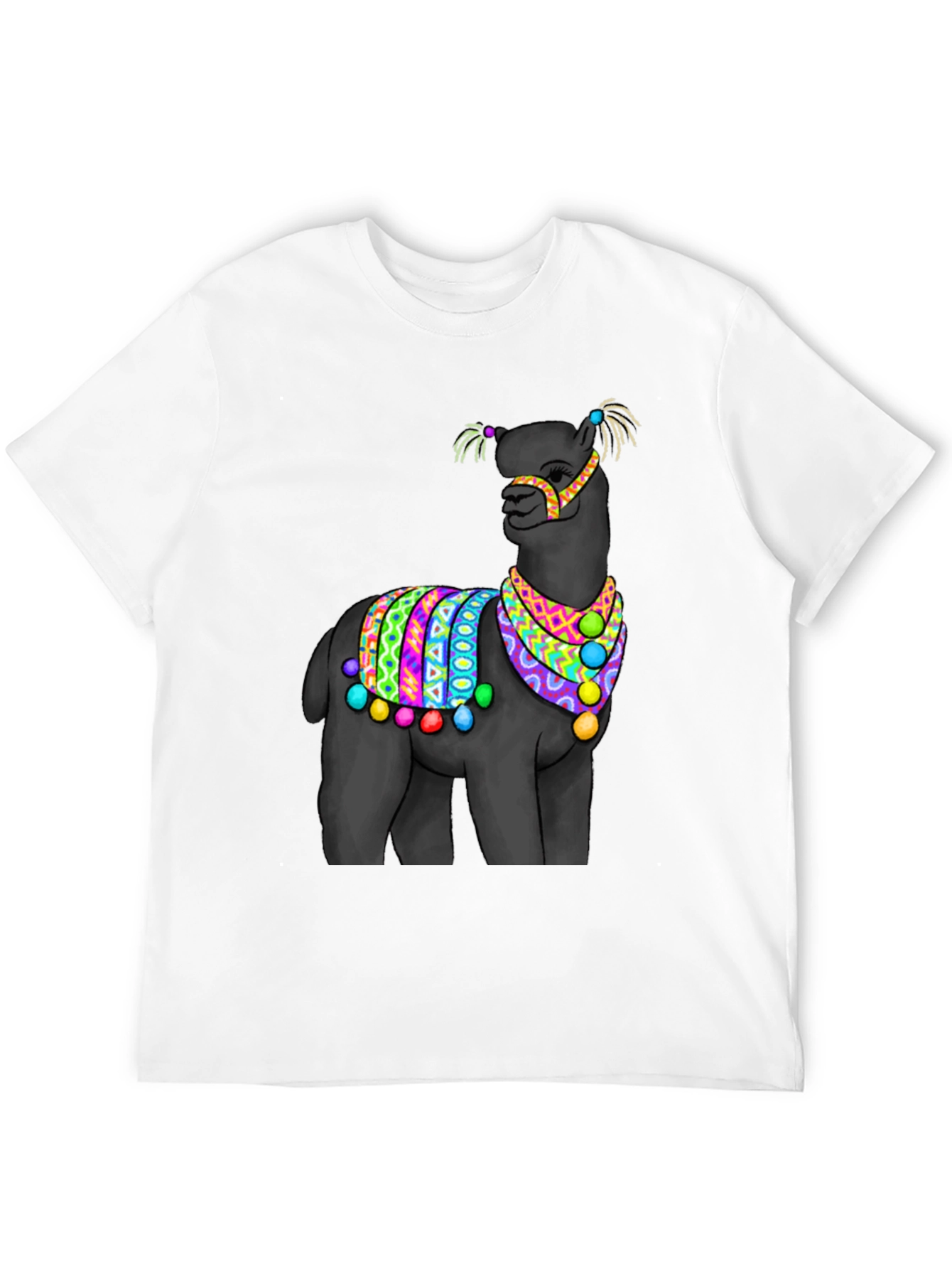 Black T-Shirt with Festive Llama Design