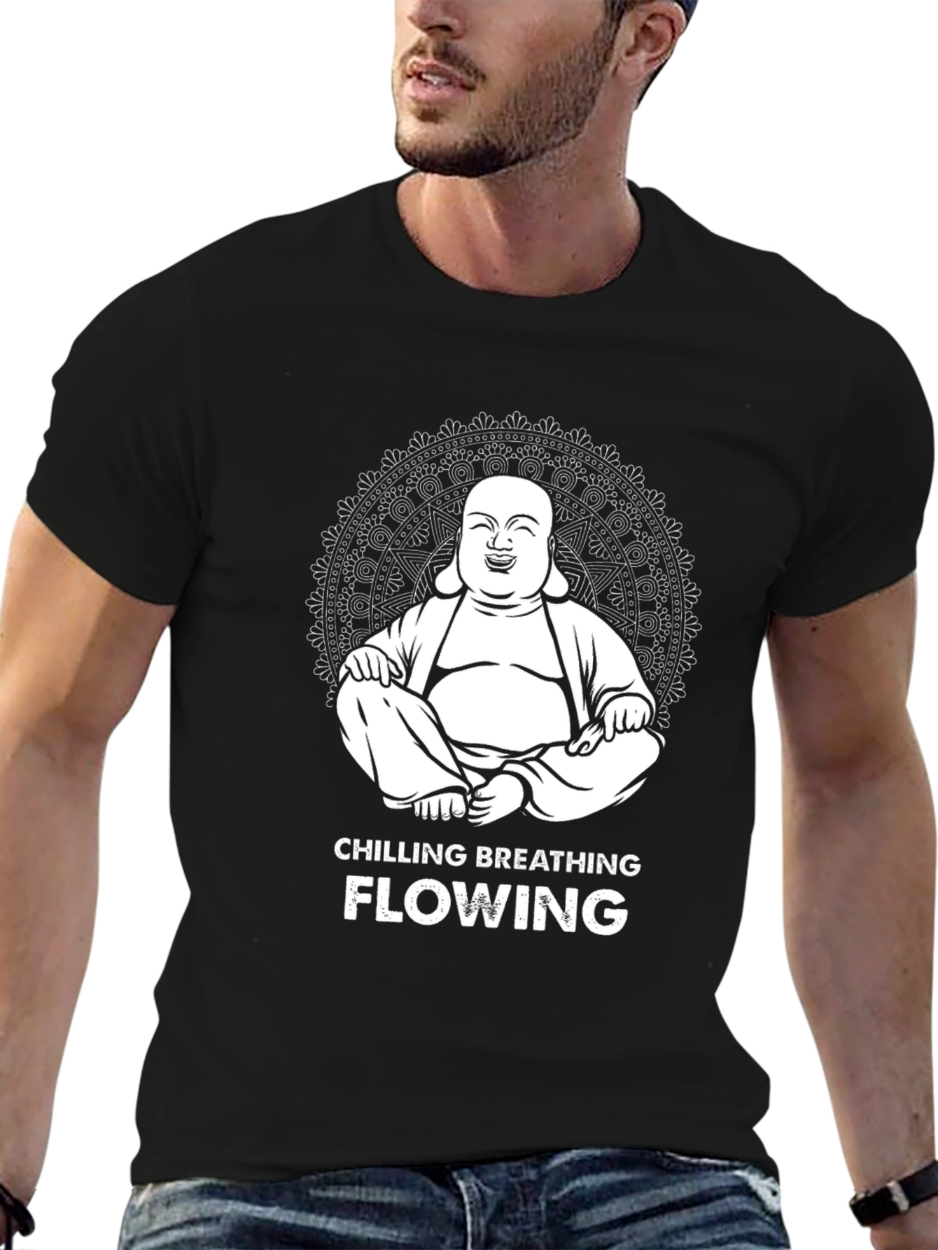 Buddha Graphic Black T-Shirt - Chilling Breathing Flowing