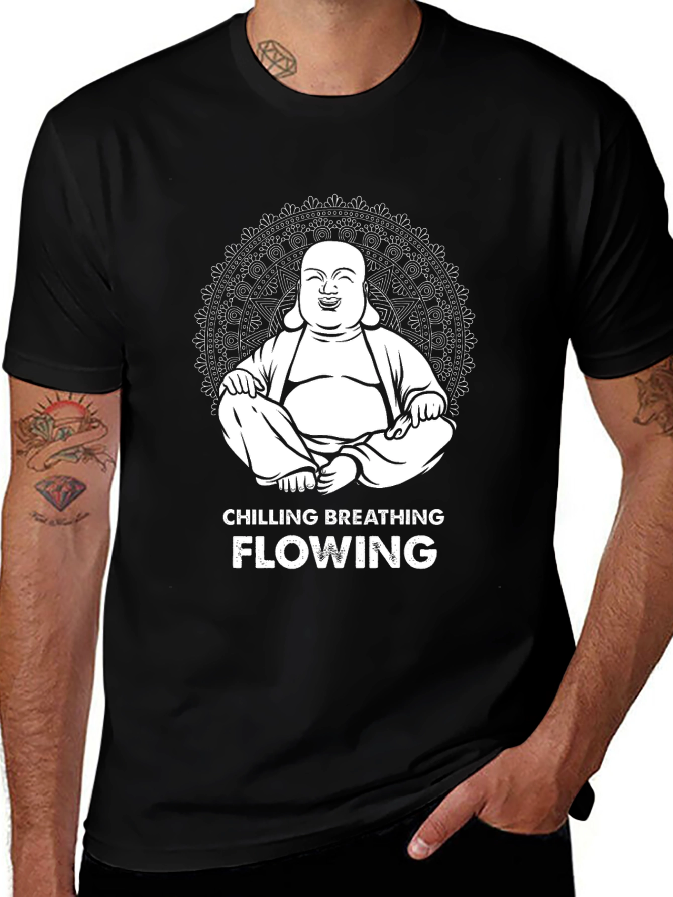 Buddha Graphic Black T-Shirt - Chilling Breathing Flowing