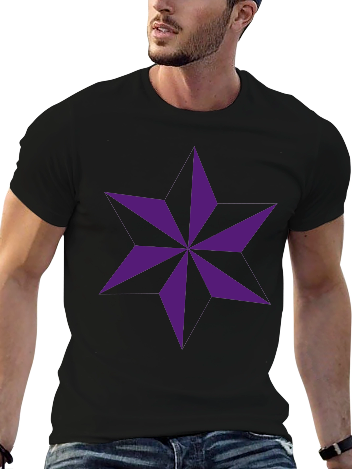 Geometric Star Graphic Black T-Shirt