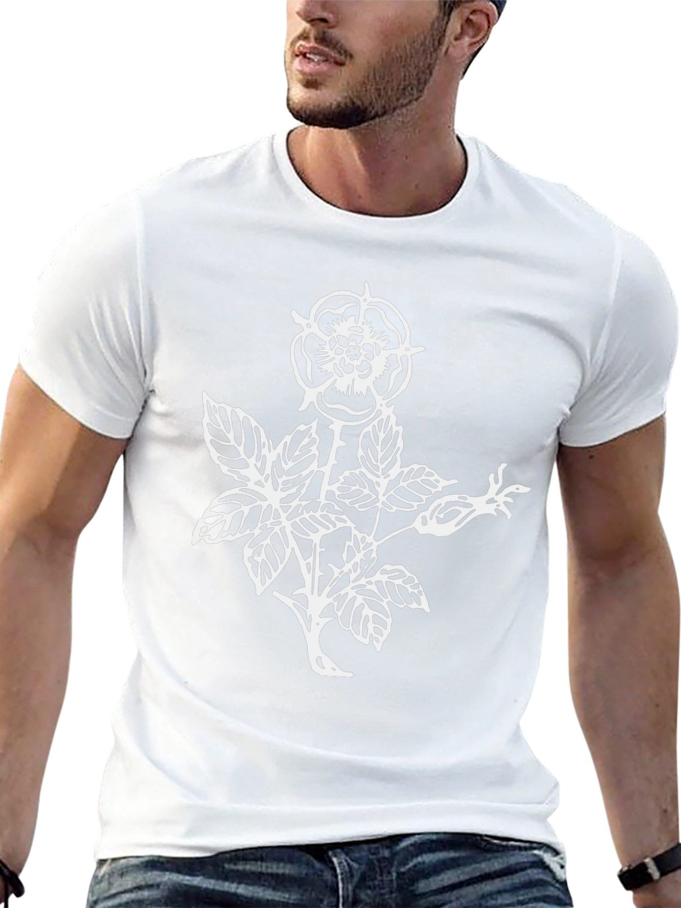 Black T-Shirt with Floral Rose Graphic