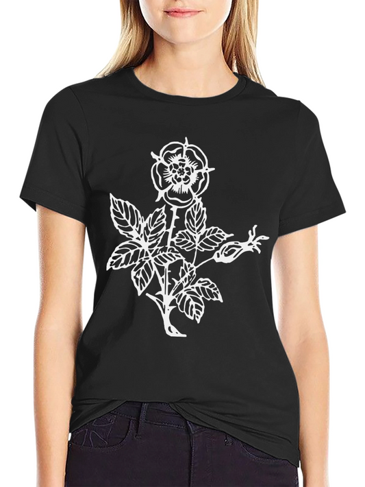 Black T-Shirt with Floral Rose Graphic