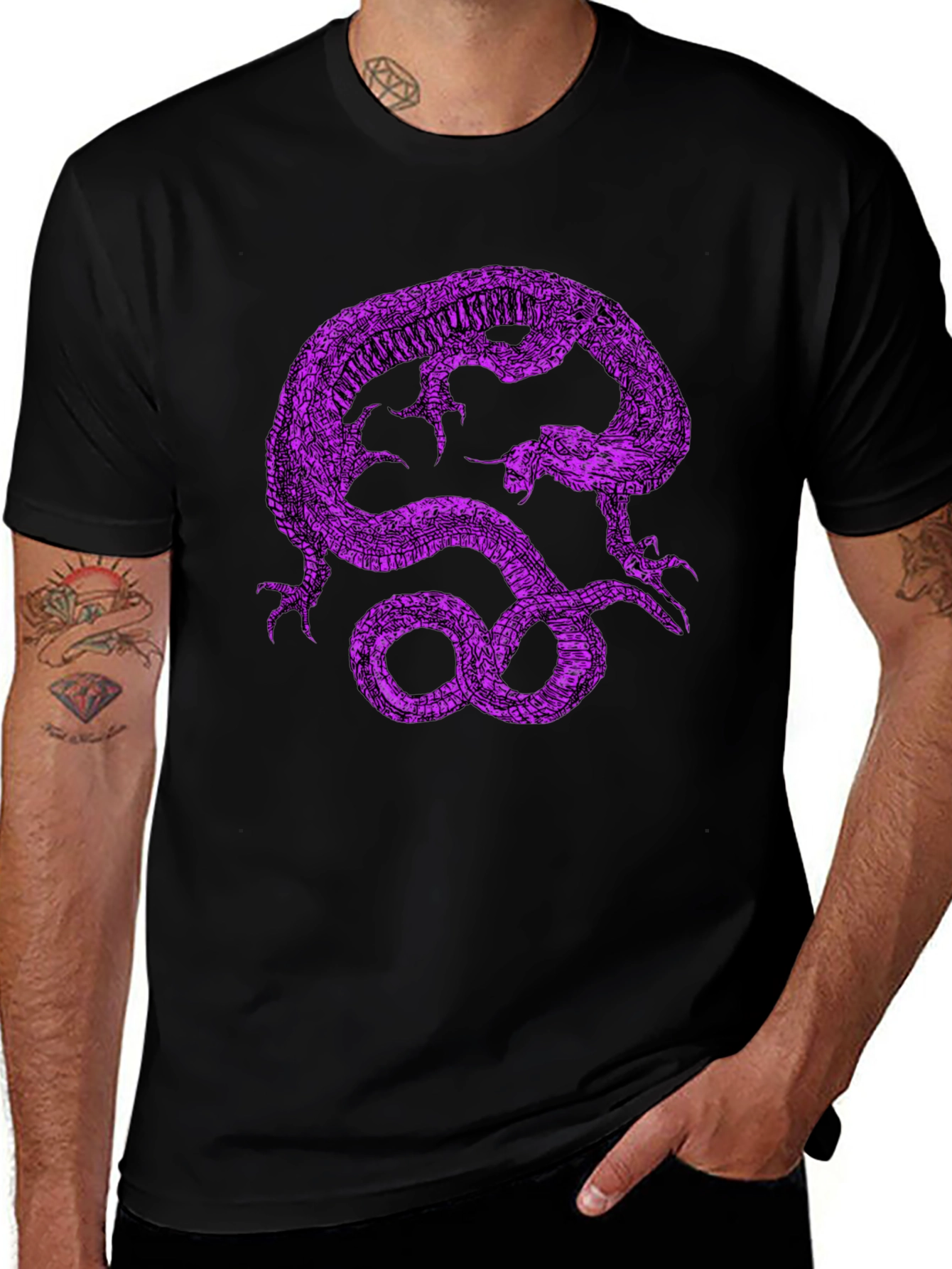 Black T-Shirt with Purple Dragon Graphic Print