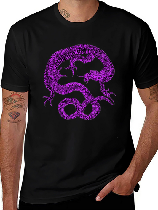 Black T-Shirt with Purple Dragon Graphic Print