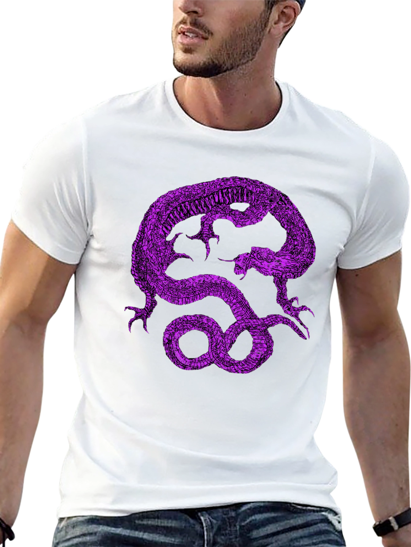 Black T-Shirt with Purple Dragon Graphic Print