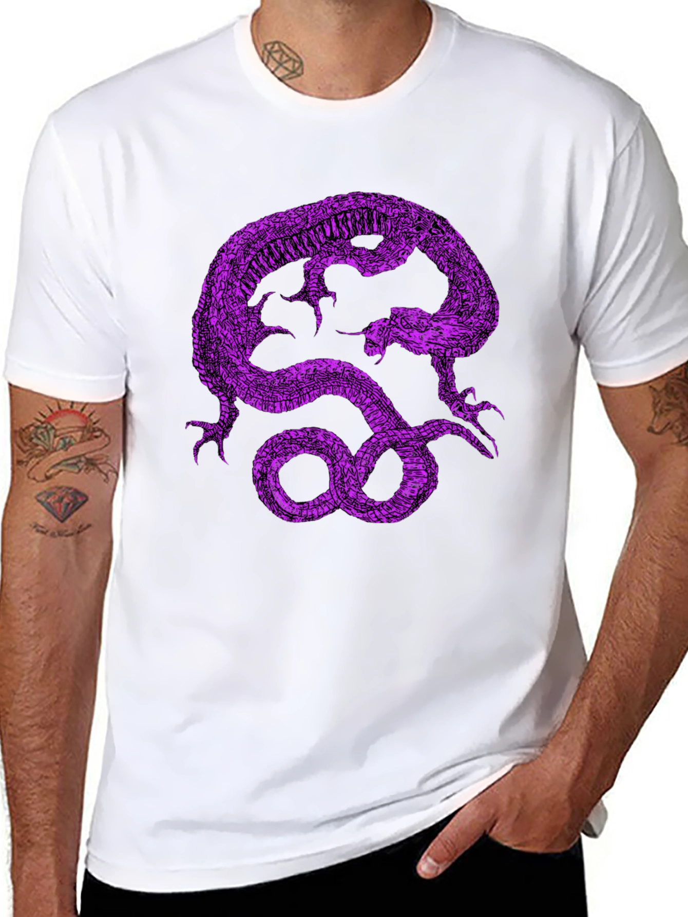 Black T-Shirt with Purple Dragon Graphic Print