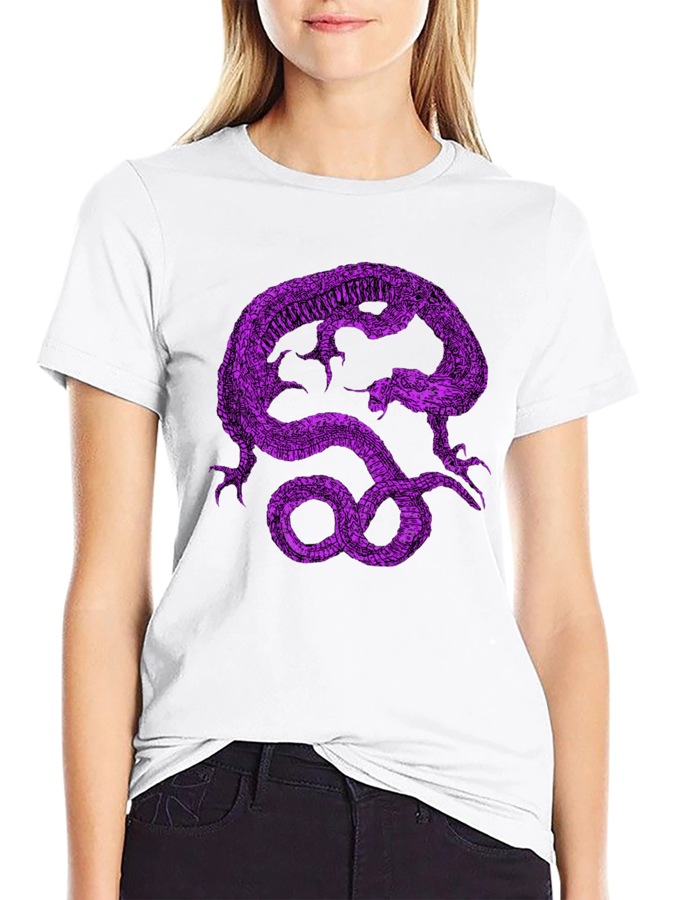 Black T-Shirt with Purple Dragon Graphic Print