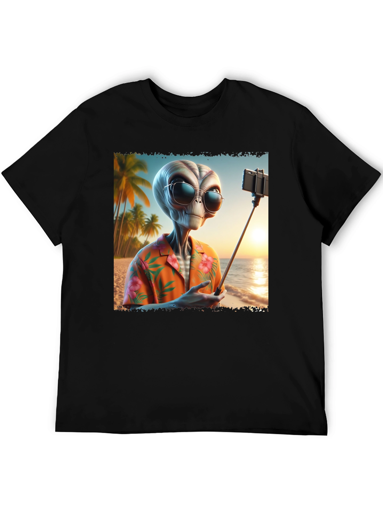 Alien Beach Selfie Graphic Tee - Black T-Shirt